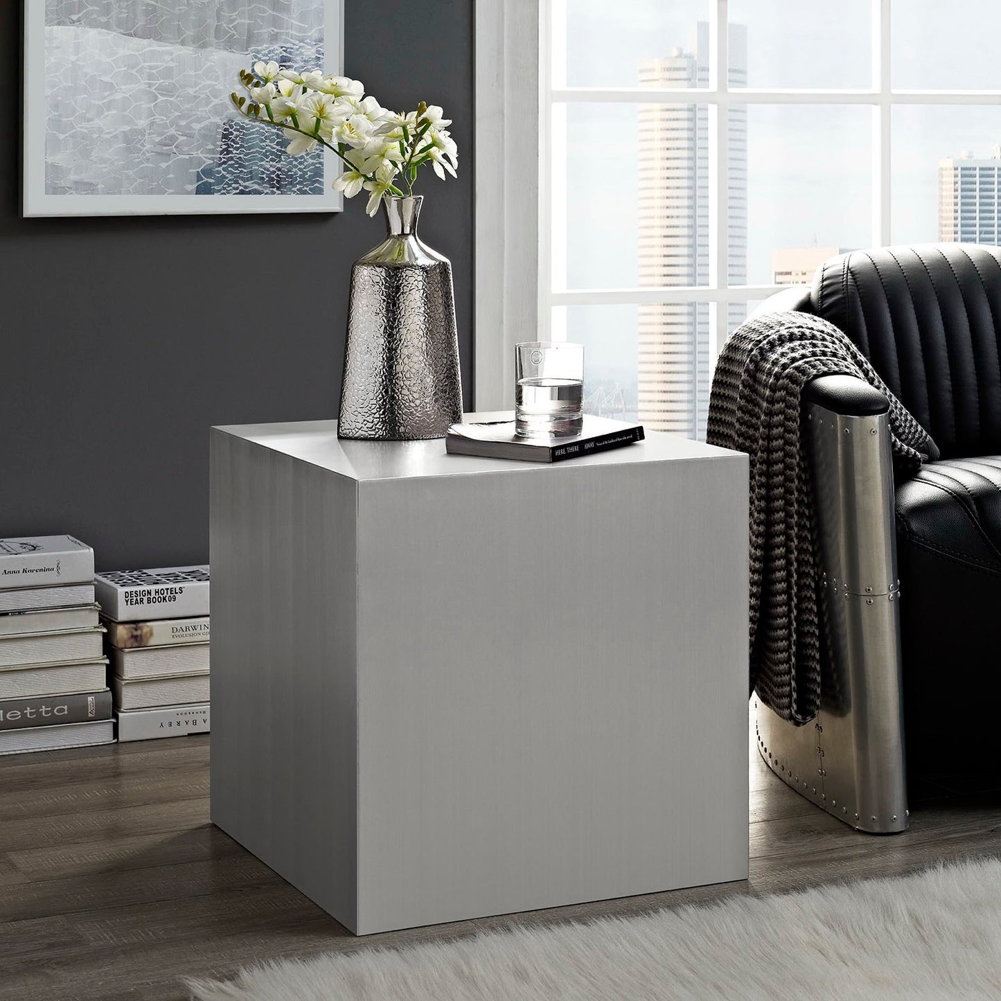 Modway Outlet Cast Stainless Steel Side Table by Modway Living Room Furniture Silver - EEI-2097-SLV