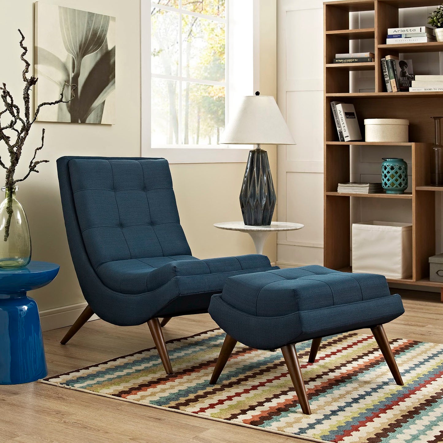 Modway - Ramp Upholstered Fabric Lounge Chair Set by Modway Living Room Sofas and Armchairs Blue - EEI-2143-AZU