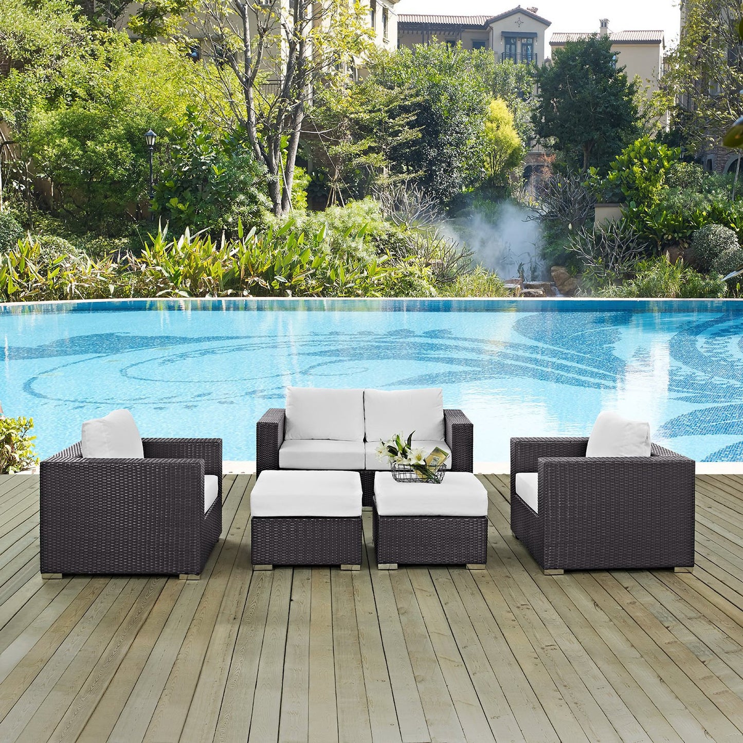 Modway - Convene 5 Piece Outdoor Patio Sofa Set by Modway Outdoor Furniture Sofa Sectionals White - EEI-2158-EXP-WHI-SET