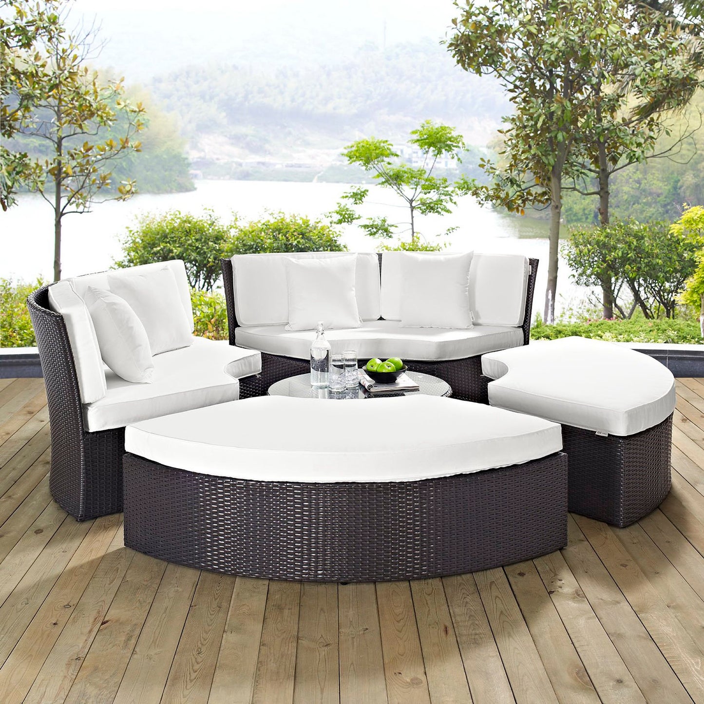 Modway Outlet Convene Circular Outdoor Patio Daybed Set by Modway Outdoor Furniture Furniture Espresso White - EEI-2171-EXP-WHI-SET
