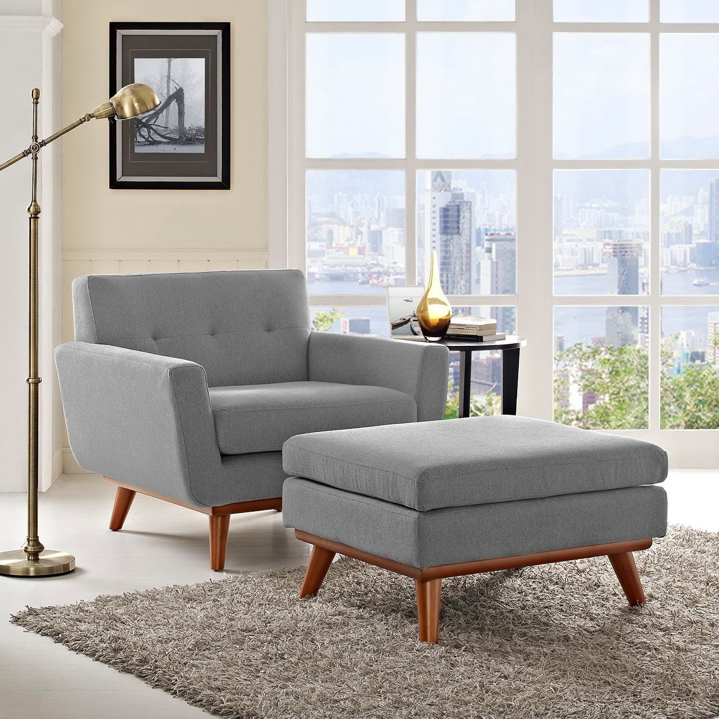 Modway - Engage 2 Piece Armchair and Ottoman by Modway Living Room Sofas and Armchairs Gray - EEI-2187-GRY-SET