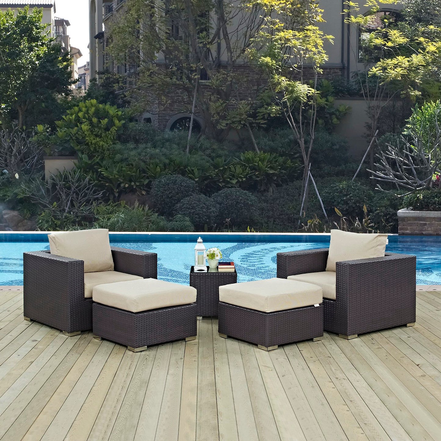 Modway - Convene 5 Piece Outdoor Patio Sectional Set by Modway Outdoor Furniture Sofa Sectionals Brown - EEI-2201-EXP-BEI-SET