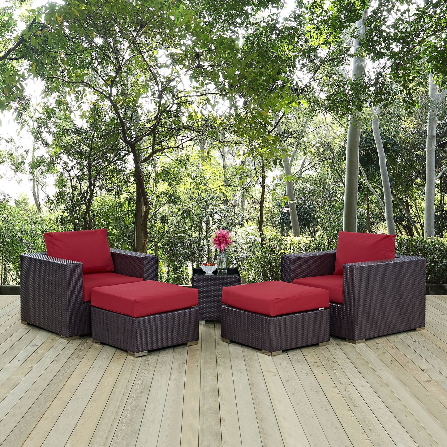 Modway Outlet Convene 5 Piece Outdoor Patio Sectional Set by Modway Outdoor Furniture Furniture Espresso Red - EEI-2201-EXP-RED-SET