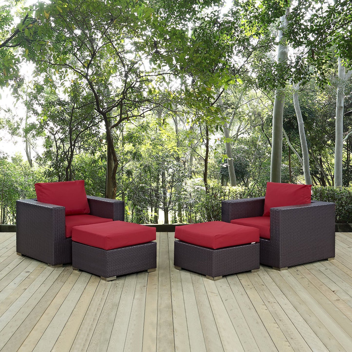 Modway Outlet Convene 4 Piece Outdoor Patio Sectional Set by Modway Outdoor Furniture Furniture Espresso Red - EEI-2202-EXP-RED-SET