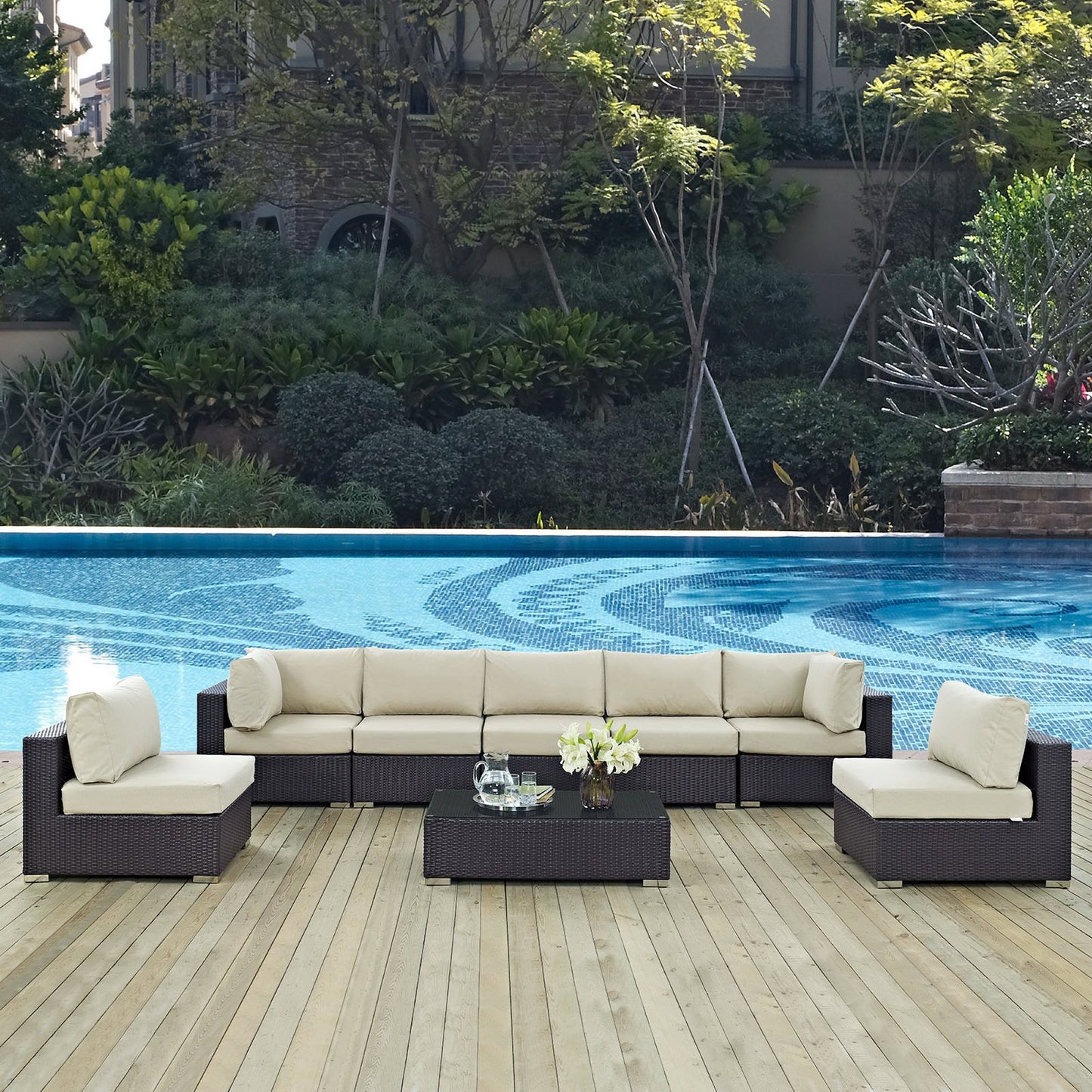 Modway - Convene 8 Piece Outdoor Patio Sectional Set by Modway Outdoor Furniture Sofa Sectionals Brown - EEI-2205-EXP-BEI-SET