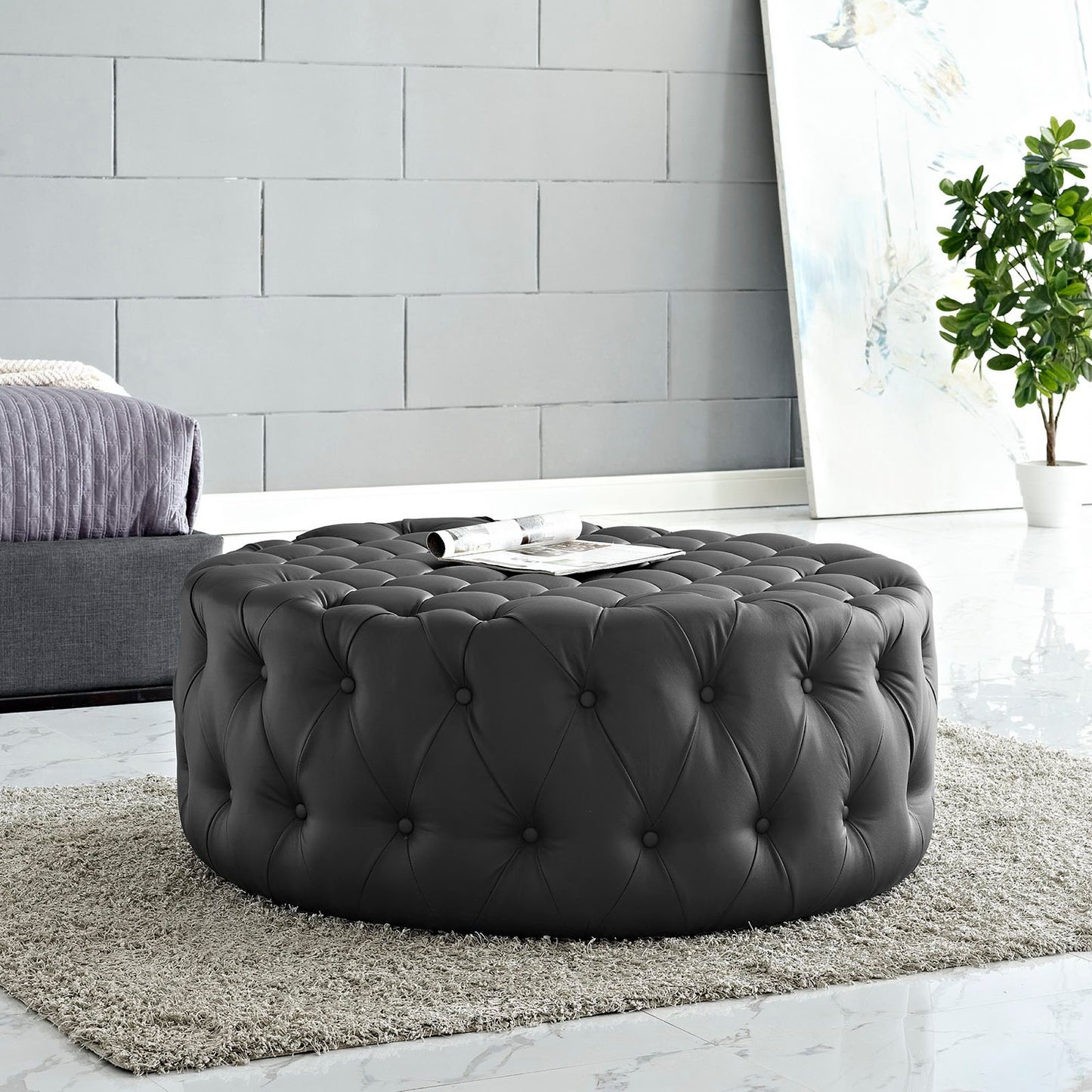 Modway - Amour Upholstered Vinyl Ottoman by Modway Living Room Sofas and Armchairs Black - EEI-2224-BLK