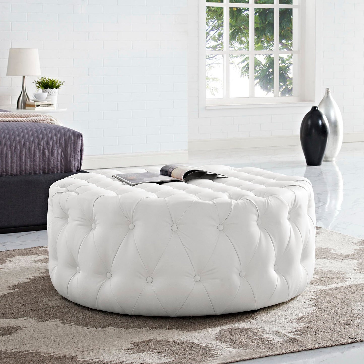 Modway - Amour Upholstered Vinyl Ottoman by Modway Living Room Sofas and Armchairs White - EEI-2224-WHI