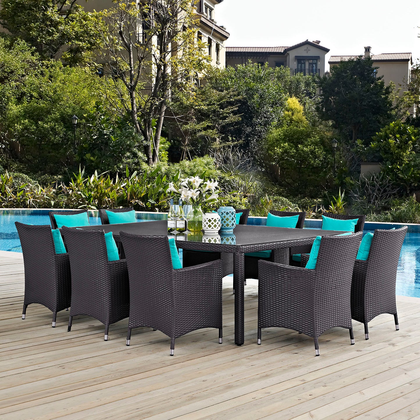 Modway Outlet Convene 11 Piece Outdoor Patio Dining Set by Modway Outdoor Furniture Furniture Espresso Turquoise - EEI-2240-EXP-TRQ-SET