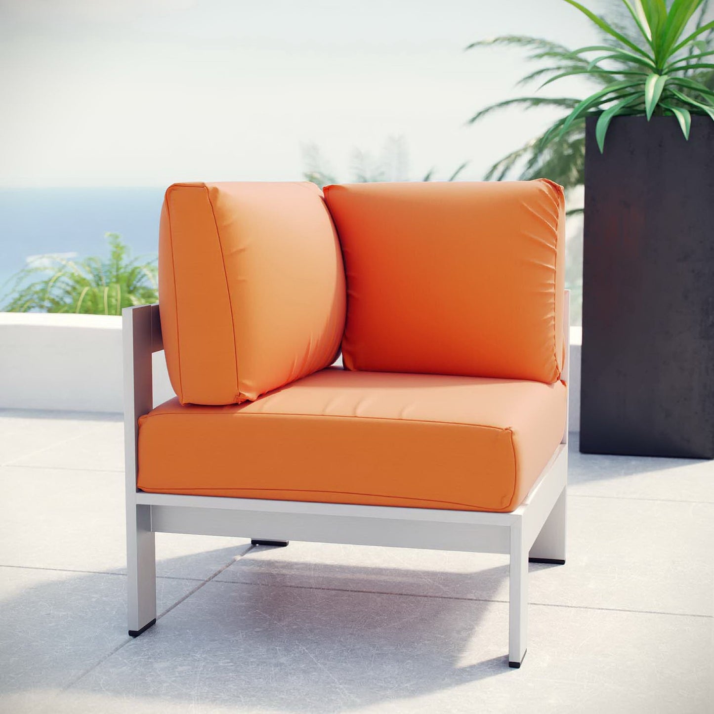 Modway Outlet Shore Outdoor Patio Aluminum Corner Sofa by Modway Outdoor Furniture Furniture Silver Orange - EEI-2264-SLV-ORA
