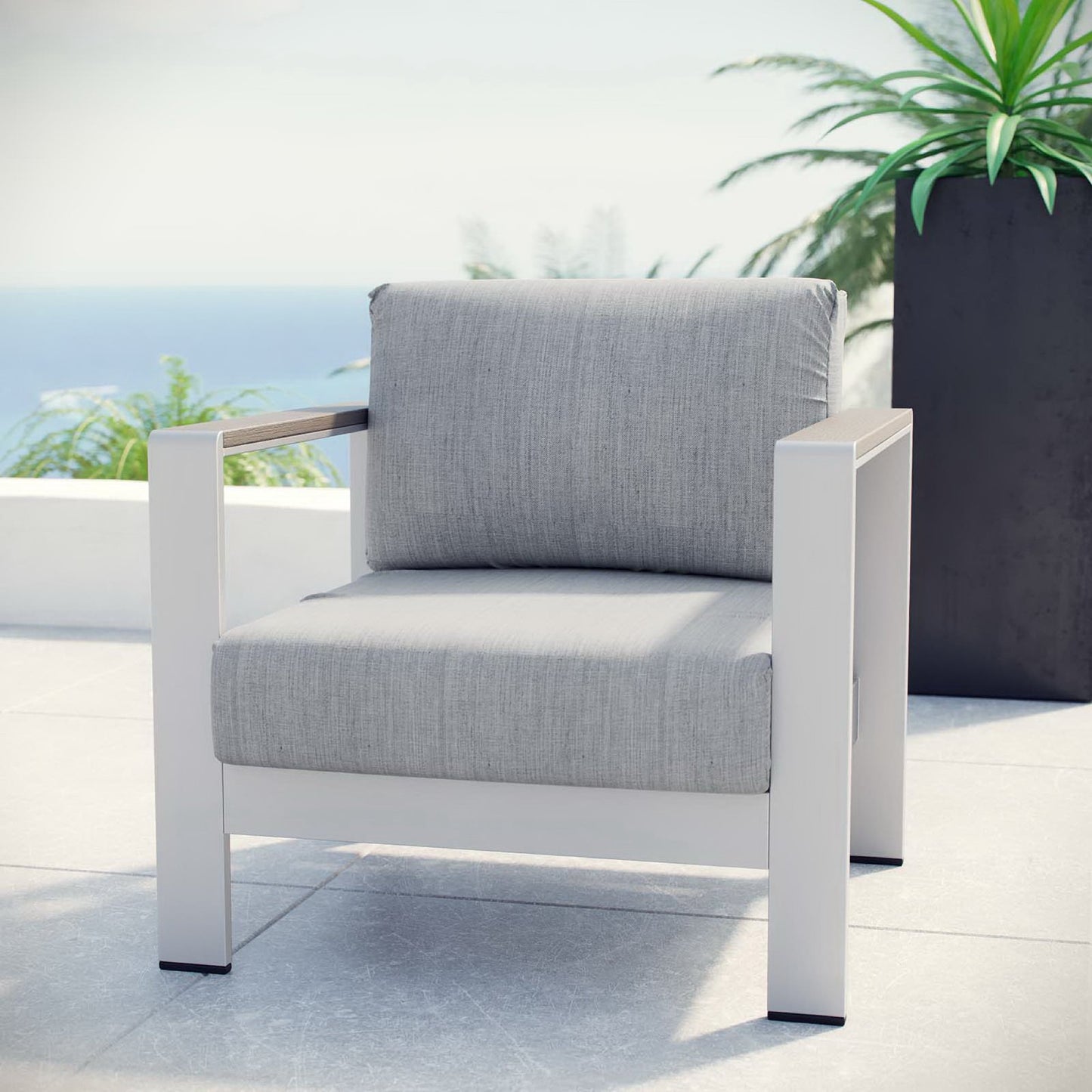 Modway - Shore Outdoor Patio Aluminum Armchair by Modway Outdoor Furniture Sofa Sectionals Gray - EEI-2266-SLV-GRY