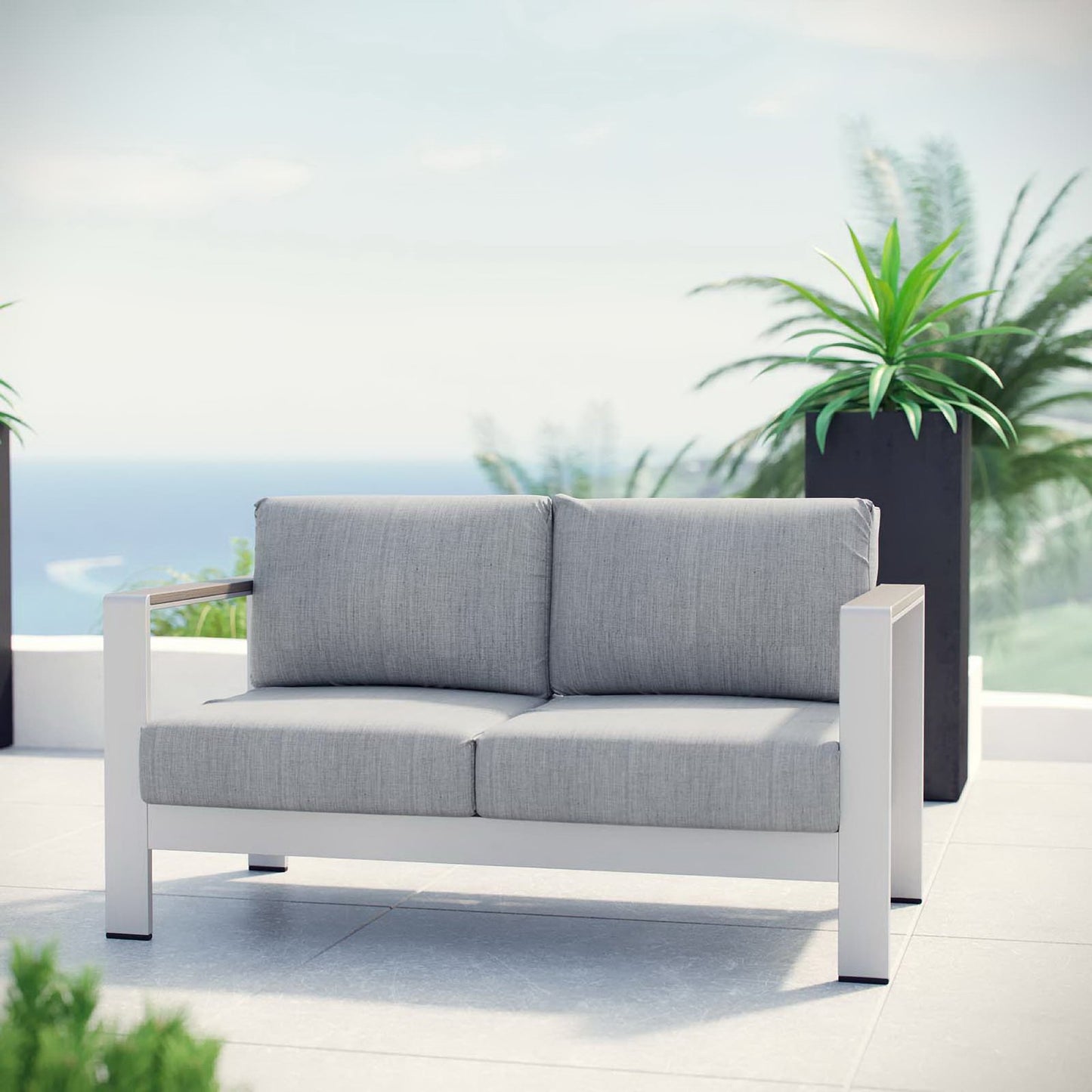 Modway - Shore Outdoor Patio Aluminum Loveseat by Modway Outdoor Furniture Sofa Sectionals Gray - EEI-2267-SLV-GRY