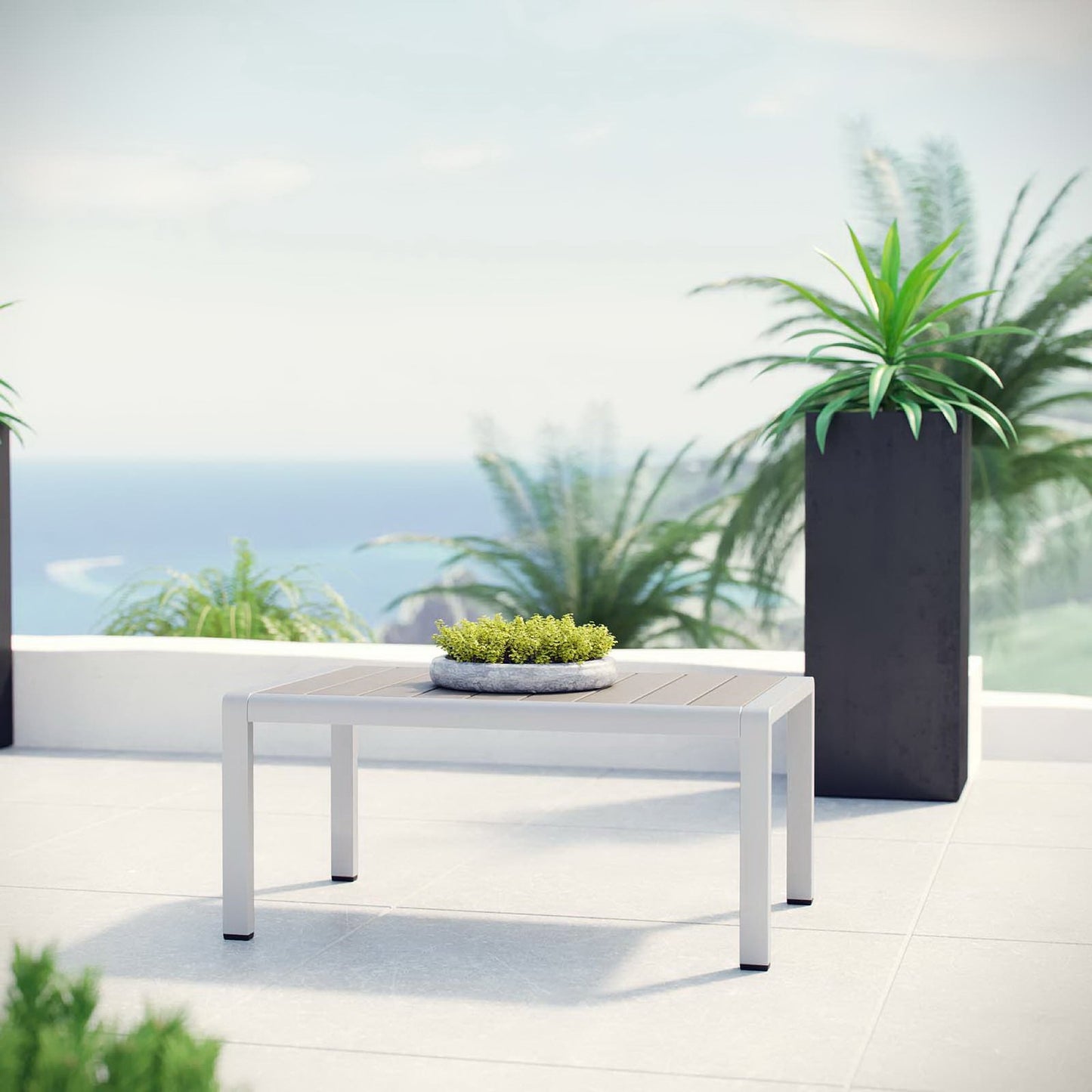 Modway - Shore Outdoor Patio Aluminum Coffee Table by Modway Outdoor Furniture Bar and Dining Gray - EEI-2268-SLV-GRY
