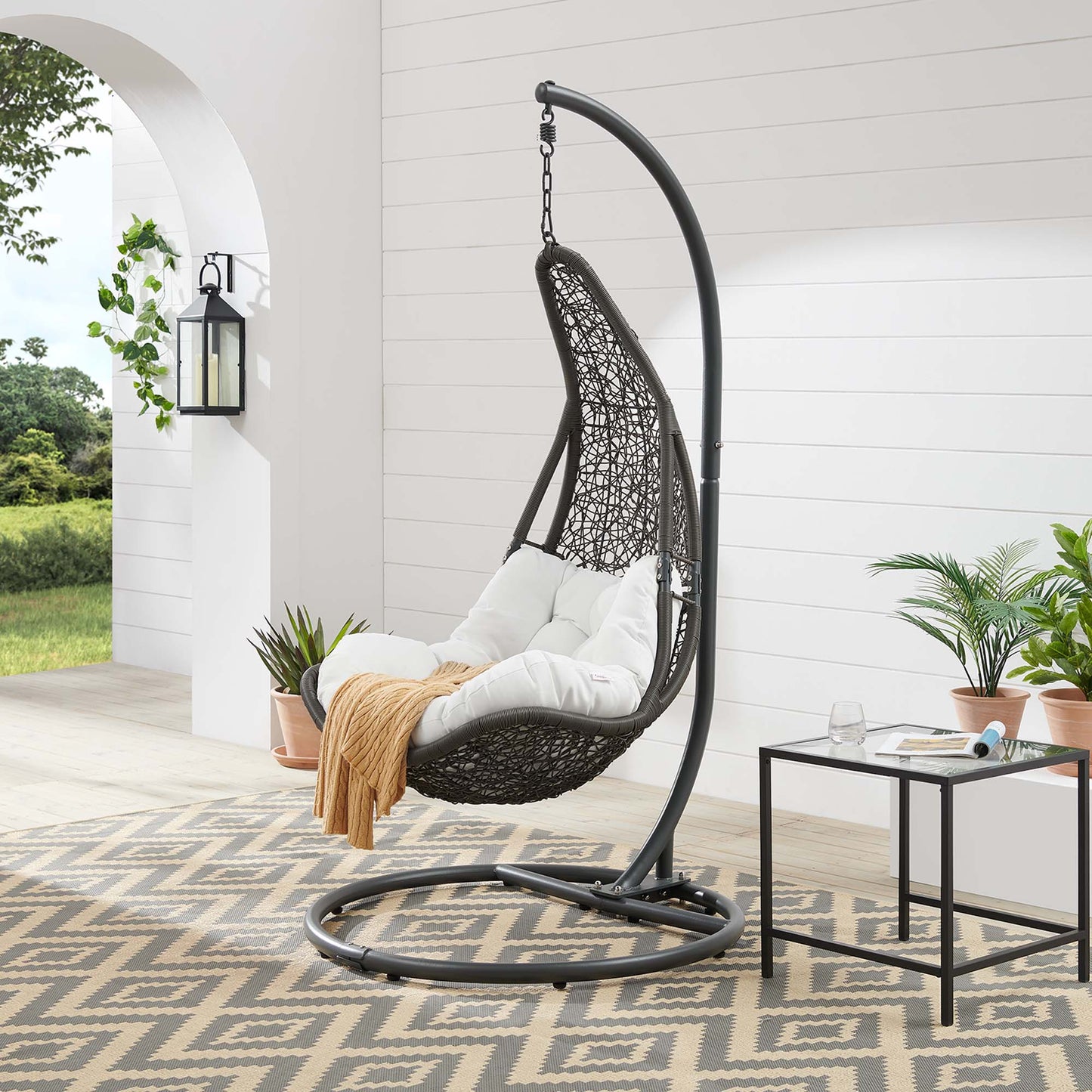 Modway - Abate Wicker Rattan Outdoor Patio Swing Chair by Modway Outdoor Furniture Daybeds and Lounges White - EEI-2276-GRY-WHI-SET