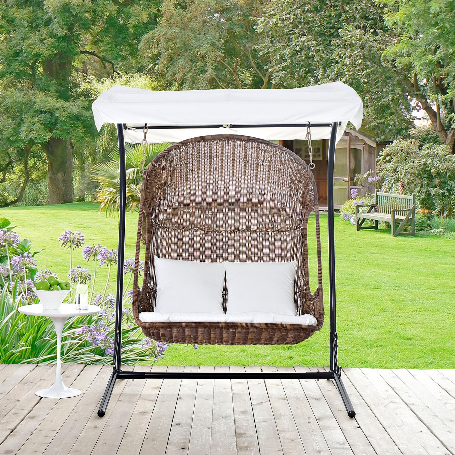 Modway Outlet Vantage Outdoor Patio Swing Chair With Stand by Modway Outdoor Furniture Furniture Brown White - EEI-2278-BRN-WHI-SET