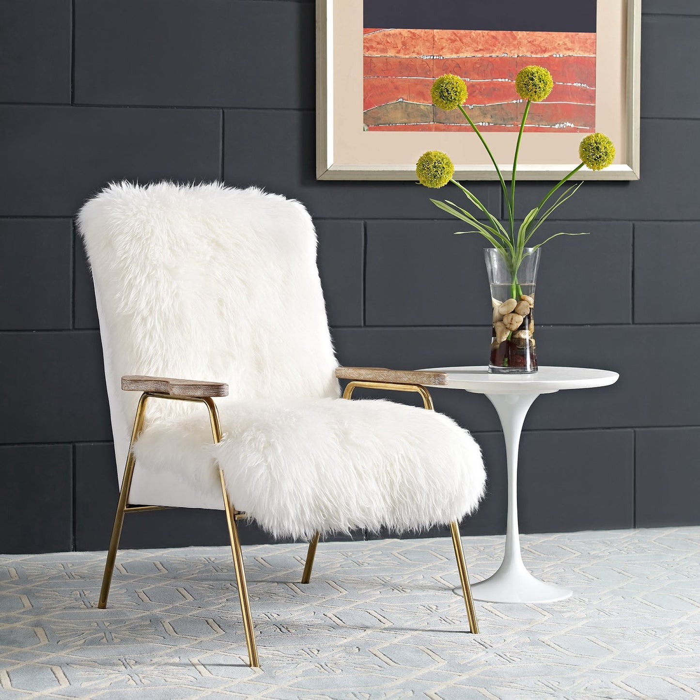 Modway Outlet Sprint Sheepskin Armchair by Modway Living Room Furniture Brown White - EEI-2305-BRN-WHI