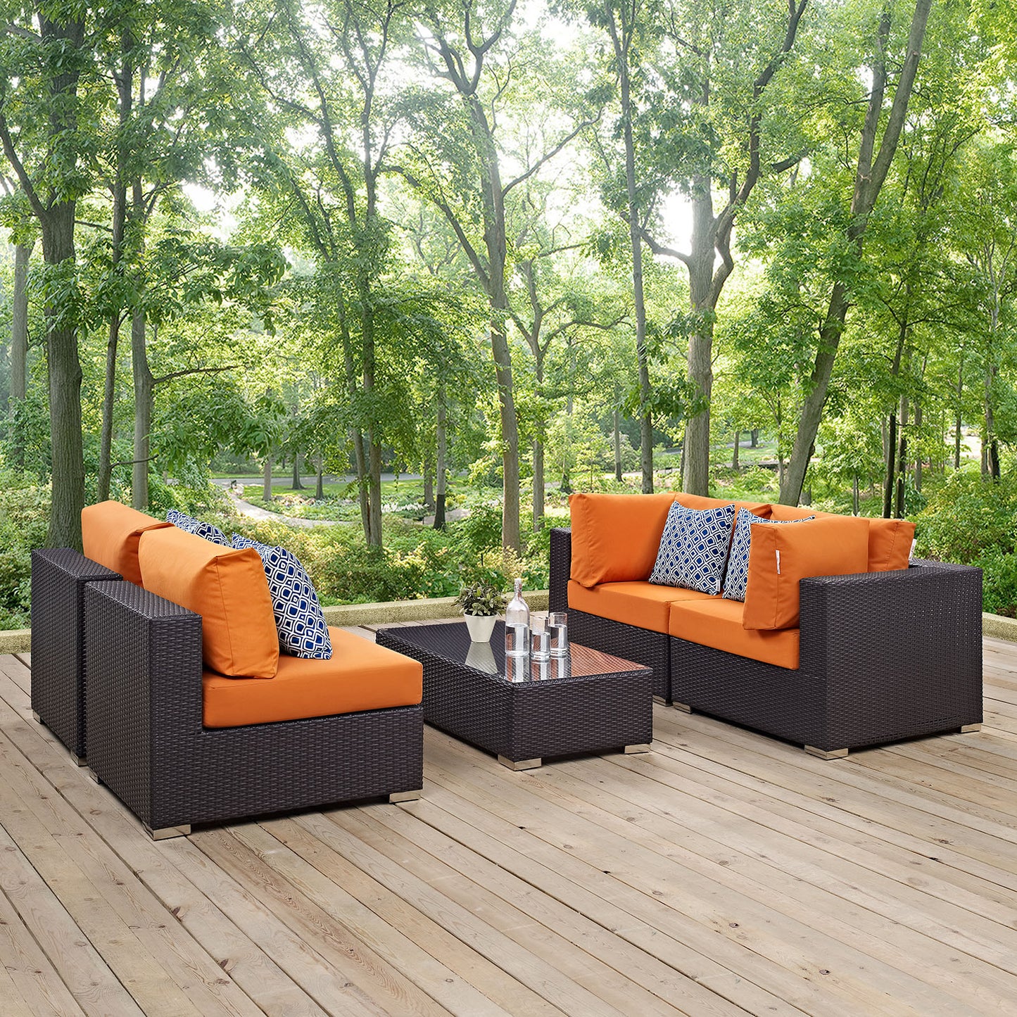 Modway Outlet Convene 5 Piece Outdoor Patio Sectional Set by Modway Outdoor Furniture Furniture Espresso Orange - EEI-2356-EXP-ORA-SET