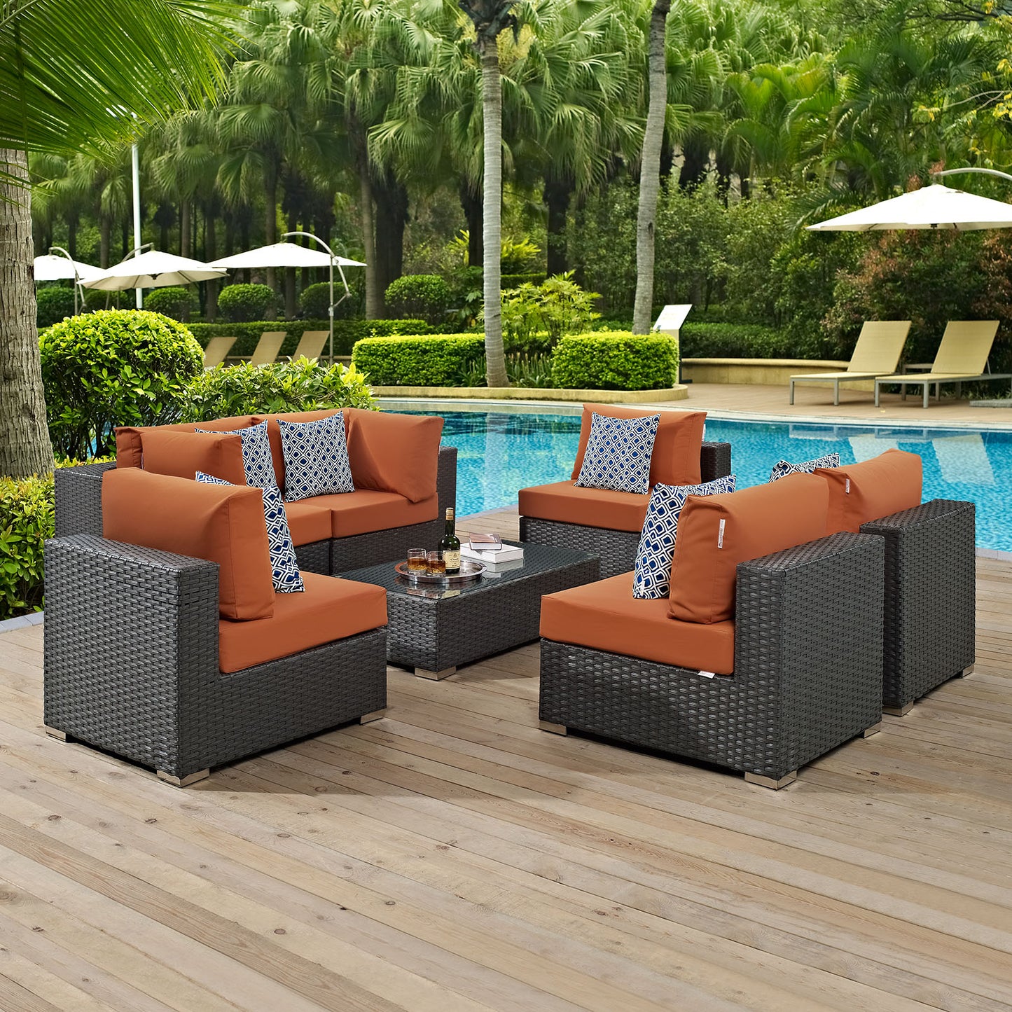 Modway Outlet Sojourn 7 Piece Outdoor Patio Sunbrella? Sectional Set by Modway Outdoor Furniture Furniture Canvas Tuscan - EEI-2379-CHC-TUS-SET