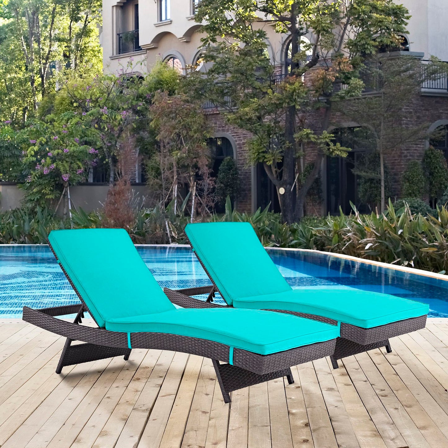 Modway Outlet Convene Outdoor Patio Chaise Set of 2 by Modway Outdoor Furniture Furniture Espresso Turquoise - EEI-2428-EXP-TRQ-SET