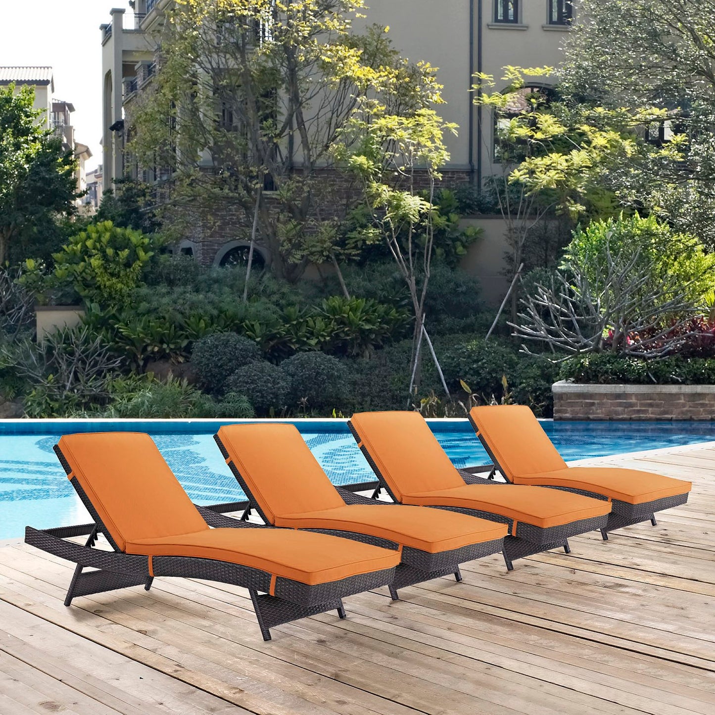Modway Outlet Convene Outdoor Patio Chaise Set of 4 by Modway Outdoor Furniture Furniture Espresso Orange - EEI-2429-EXP-ORA-SET