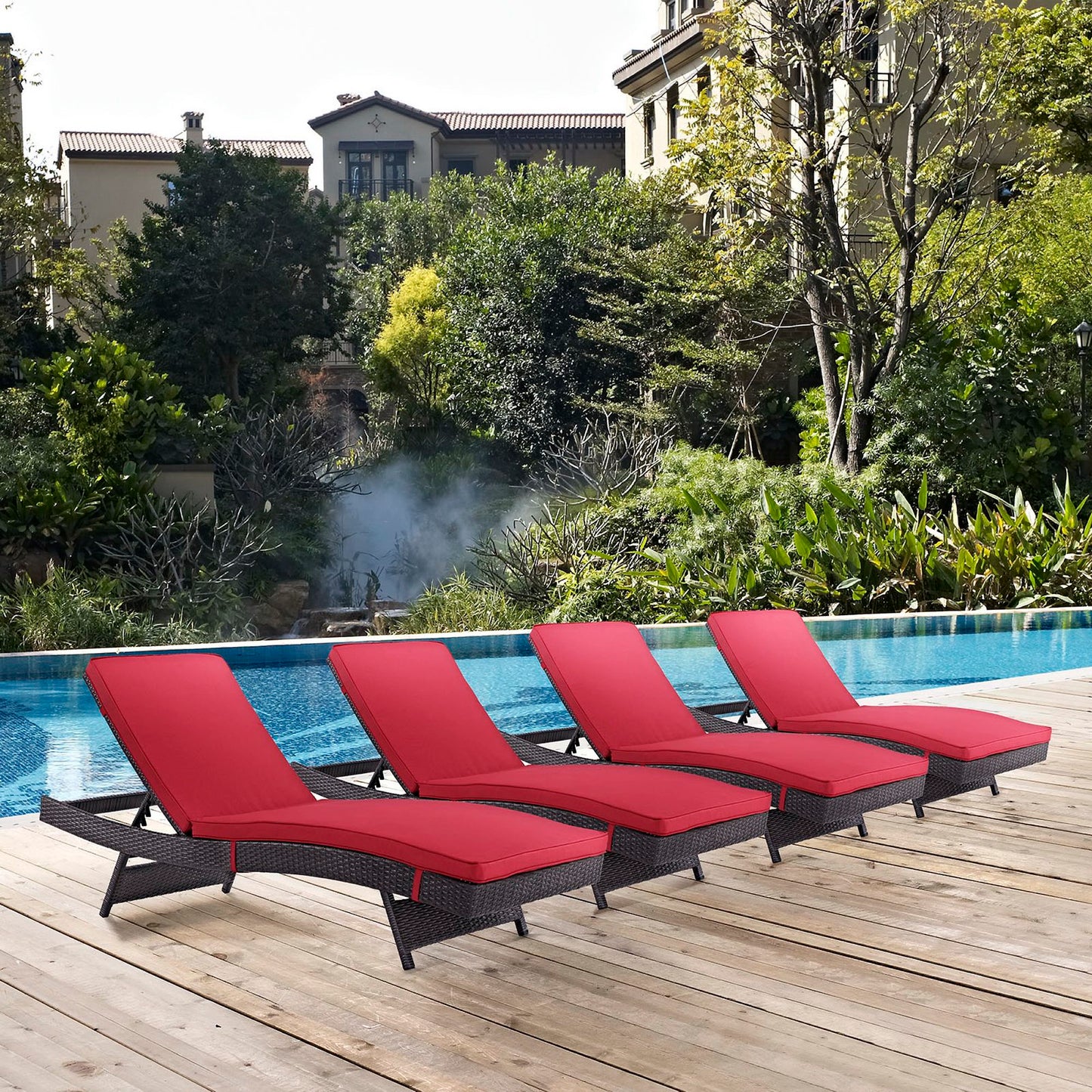 Modway Outlet Convene Outdoor Patio Chaise Set of 4 by Modway Outdoor Furniture Furniture Espresso Red - EEI-2429-EXP-RED-SET