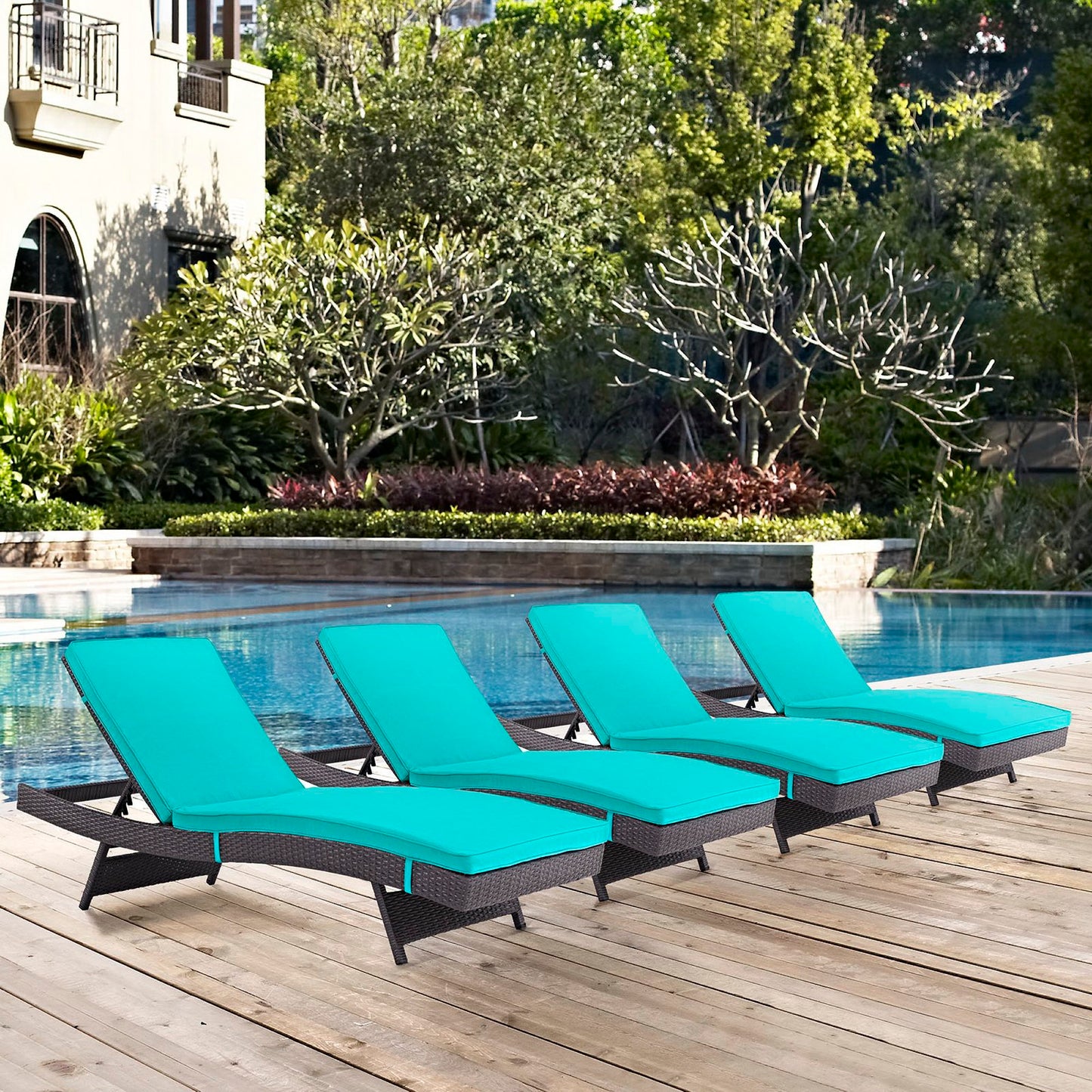 Modway Outlet Convene Outdoor Patio Chaise Set of 4 by Modway Outdoor Furniture Furniture Espresso Turquoise - EEI-2429-EXP-TRQ-SET