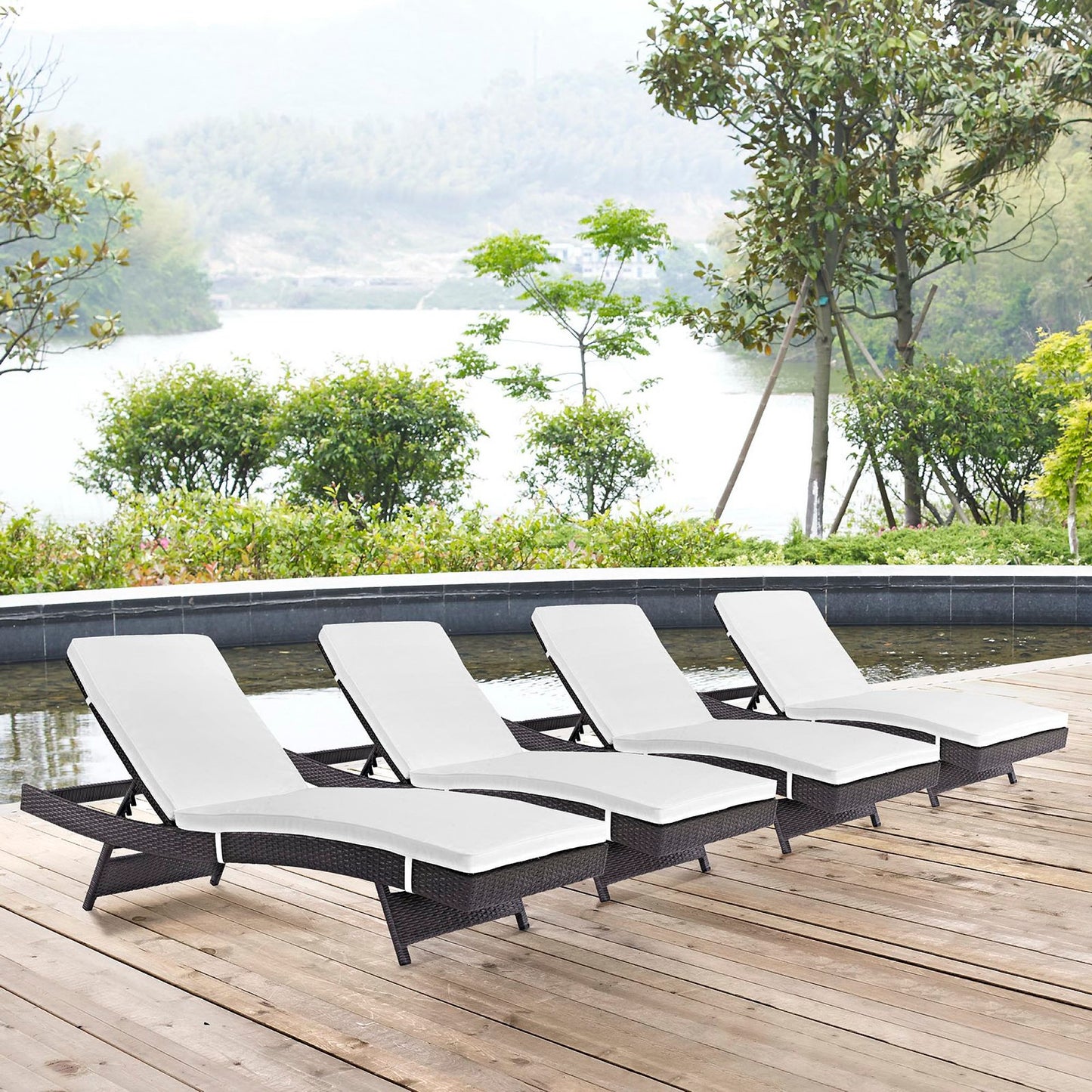 Modway - Convene Outdoor Patio Chaise Set of 4 by Modway Outdoor Furniture Sofa Sectionals White - EEI-2429-EXP-WHI-SET