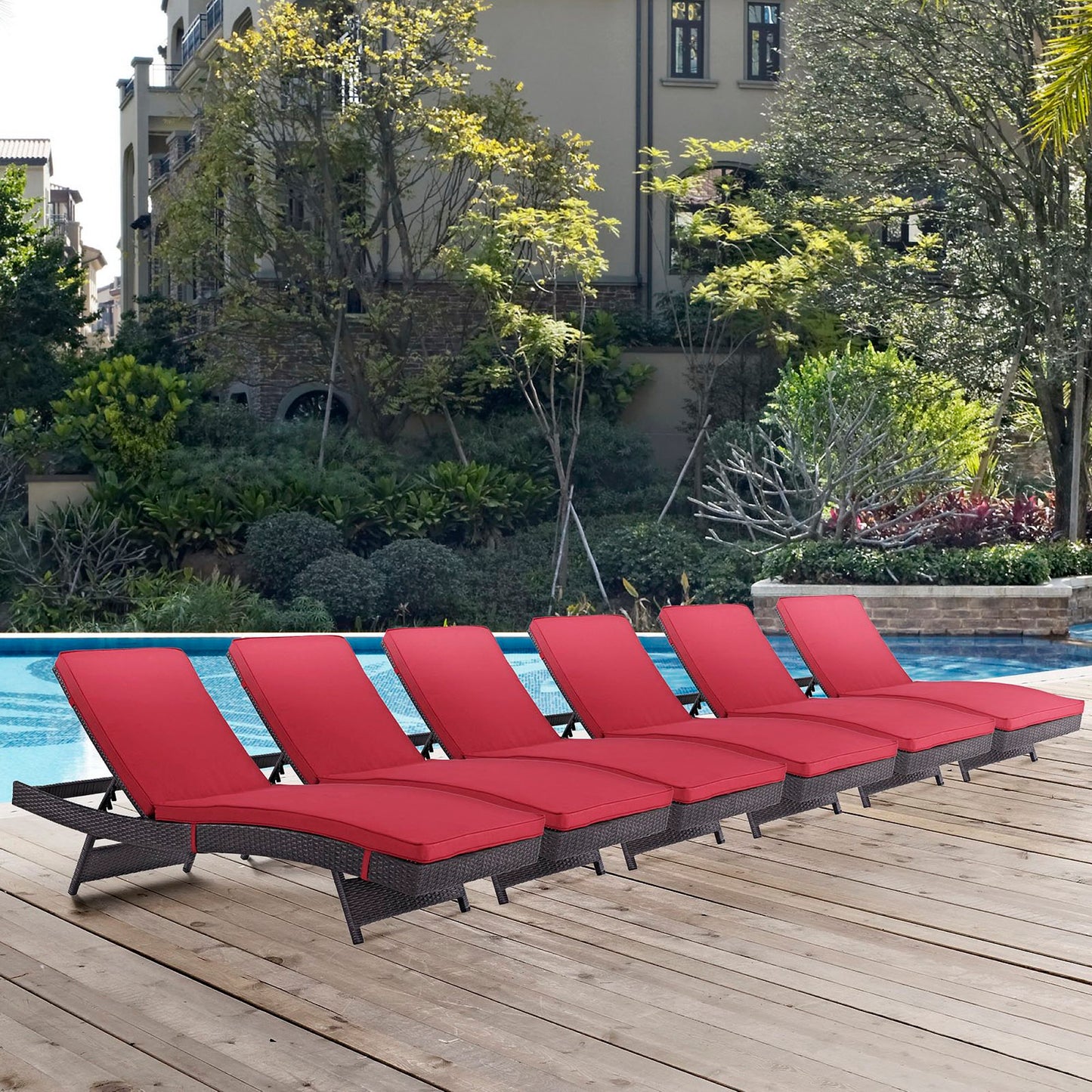 Modway Outlet Convene Outdoor Patio Chaise Set of 6 by Modway Outdoor Furniture Furniture Espresso Red - EEI-2430-EXP-RED-SET