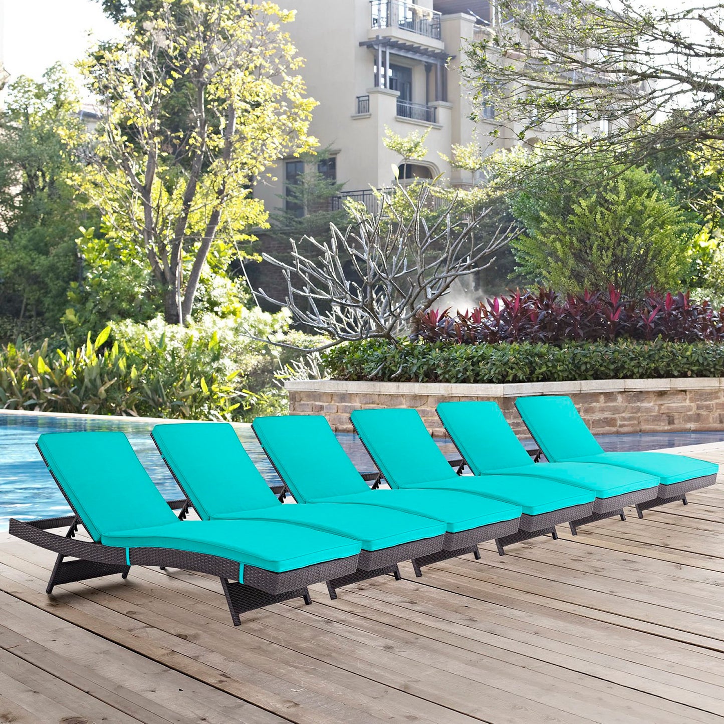 Modway Outlet Convene Outdoor Patio Chaise Set of 6 by Modway Outdoor Furniture Furniture Espresso Turquoise - EEI-2430-EXP-TRQ-SET