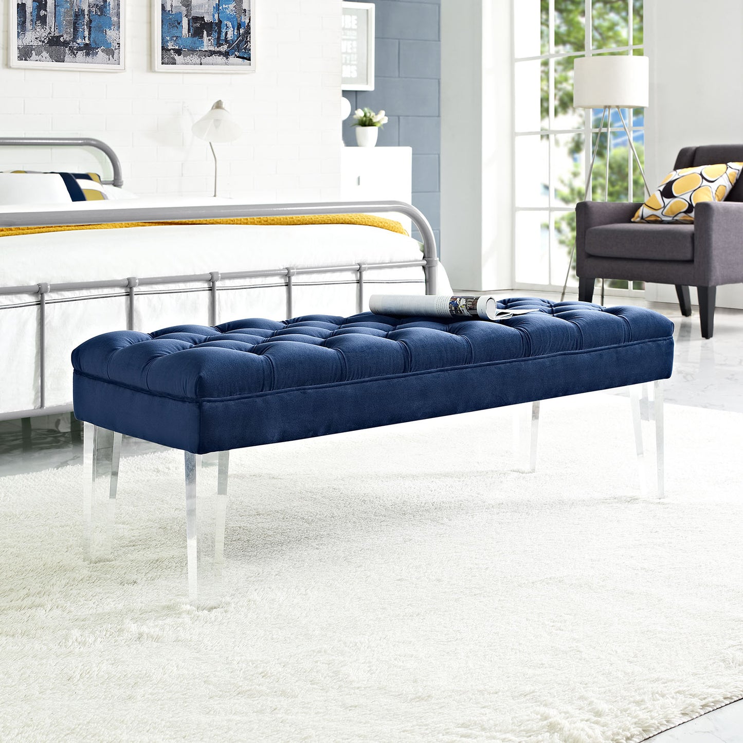 Modway Outlet Valet Performance Velvet Bench by Modway Living Room Furniture Navy - EEI-2460-NAV