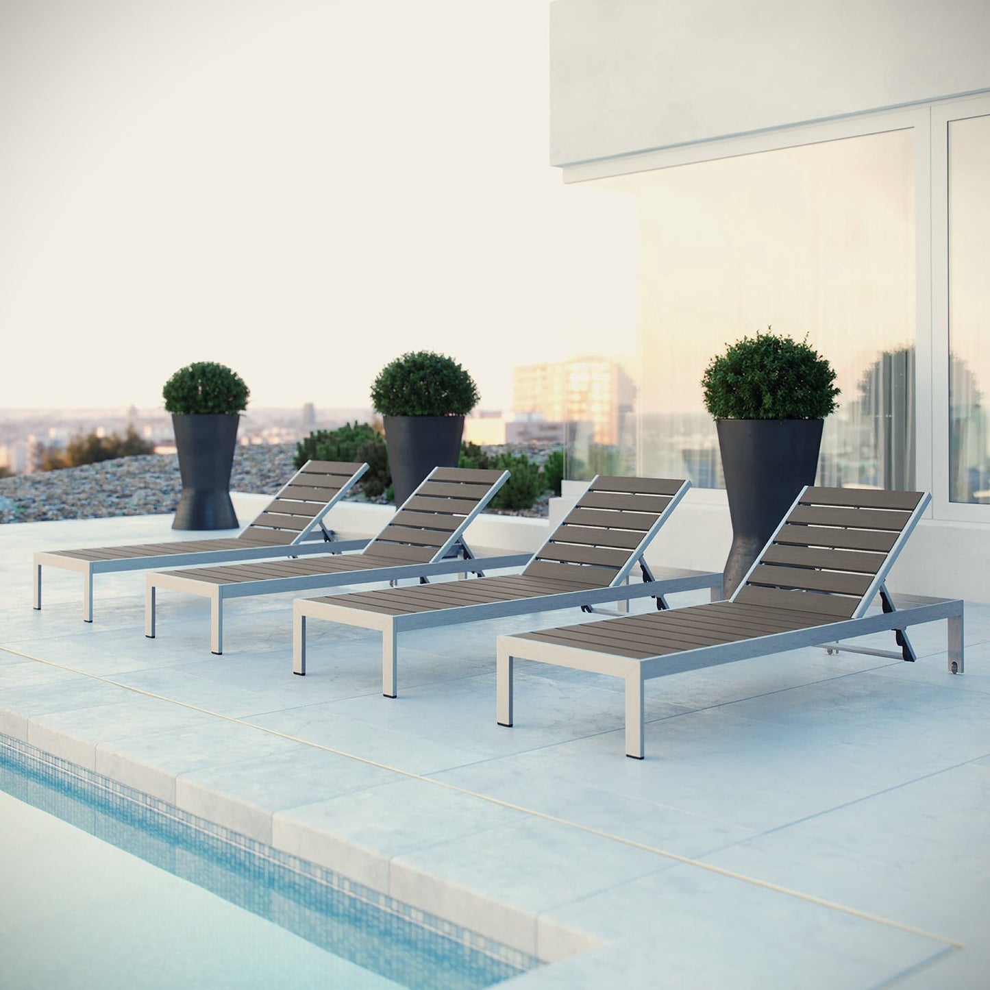 Modway - Shore Outdoor Patio Aluminum Chaise Set of 4 by Modway Outdoor Furniture Sofa Sectionals Gray - EEI-2468-SLV-GRY-SET