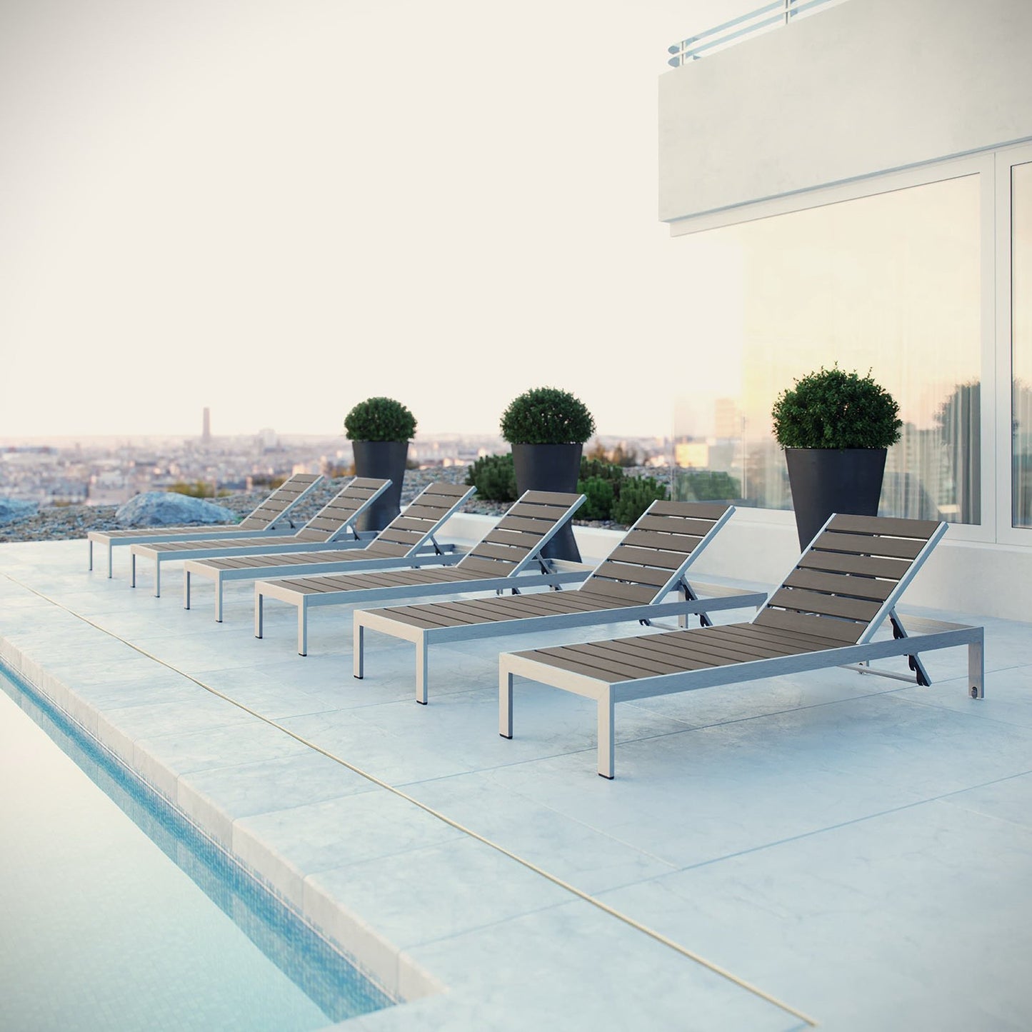 Modway - Shore Outdoor Patio Aluminum Chaise Set of 6 by Modway Outdoor Furniture Sofa Sectionals Gray - EEI-2469-SLV-GRY-SET