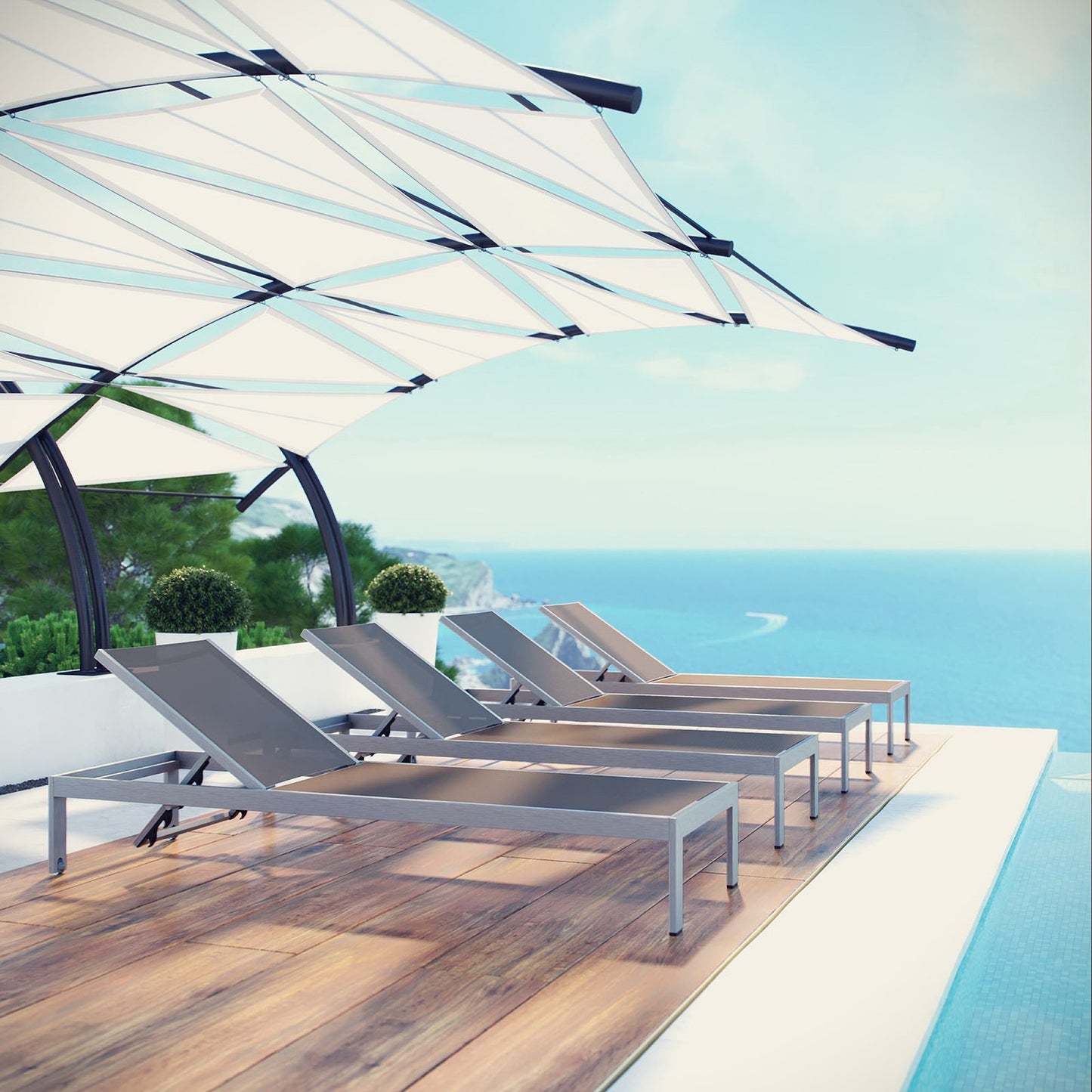 Modway - Shore Outdoor Patio Aluminum Chaise Set of 4 by Modway Outdoor Furniture Sofa Sectionals Gray - EEI-2473-SLV-GRY-SET