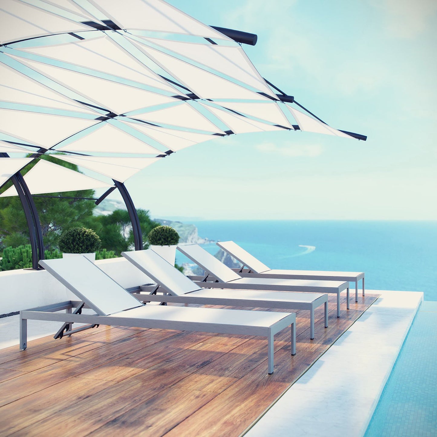 Modway - Shore Outdoor Patio Aluminum Chaise Set of 4 by Modway Outdoor Furniture Sofa Sectionals White - EEI-2473-SLV-WHI-SET