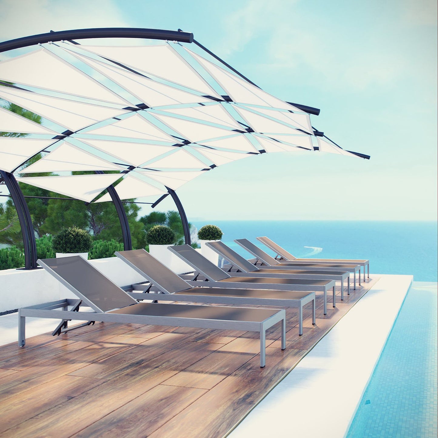 Modway - Shore Outdoor Patio Aluminum Chaise Set of 6 by Modway Outdoor Furniture Sofa Sectionals Gray - EEI-2474-SLV-GRY-SET