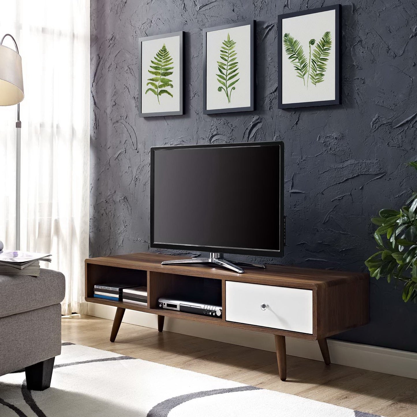Modway Outlet Transmit 55? TV Stand by Modway Living Room Furniture Walnut White - EEI-2530-WAL-WHI