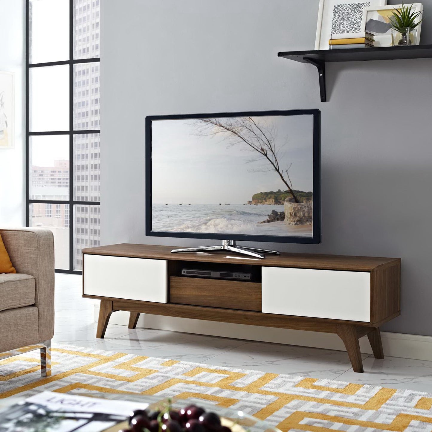 Modway Outlet Envision 59? TV Stand by Modway Living Room Furniture Walnut White - EEI-2540-WAL-WHI