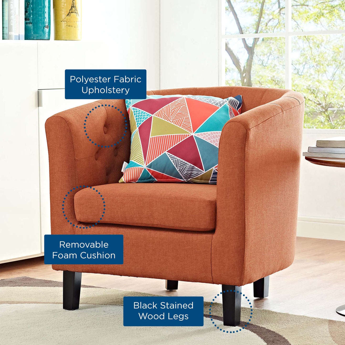 Modway - Prospect Upholstered Fabric Armchair by Modway Living Room Sofas and Armchairs Orange - EEI-2551-ORA
