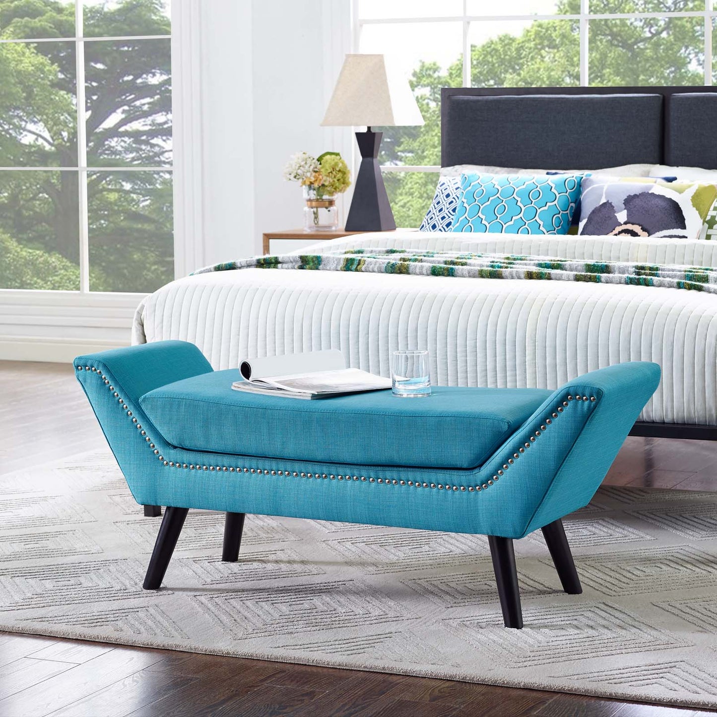 Modway Outlet Gambol Upholstered Fabric Bench by Modway Living Room Furniture Pure Water - EEI-2575-PUR