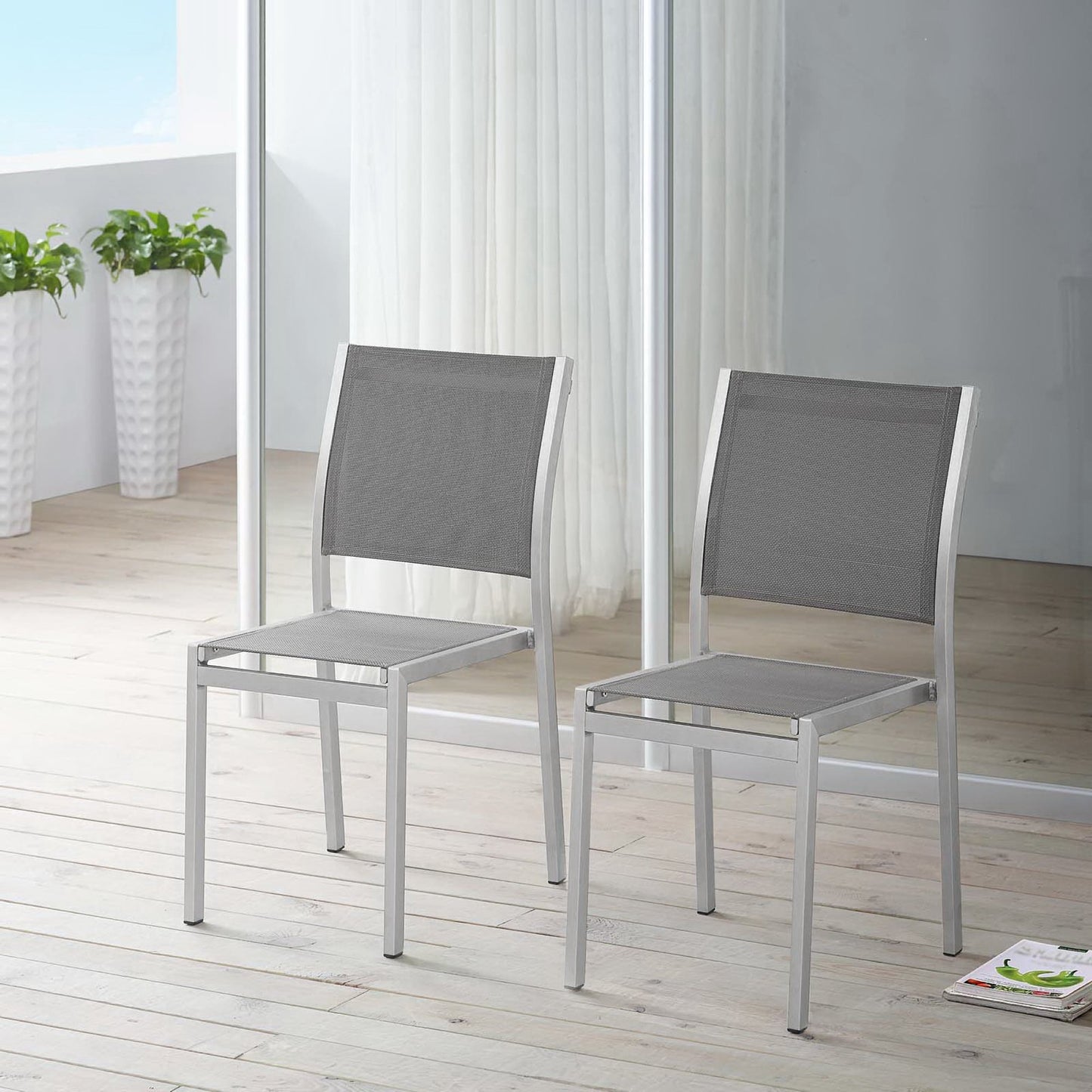 Modway - Shore Outdoor Patio Aluminum Side Chair Set of 2 by Modway Outdoor Furniture Bar and Dining Gray - EEI-2585-SLV-GRY-SET