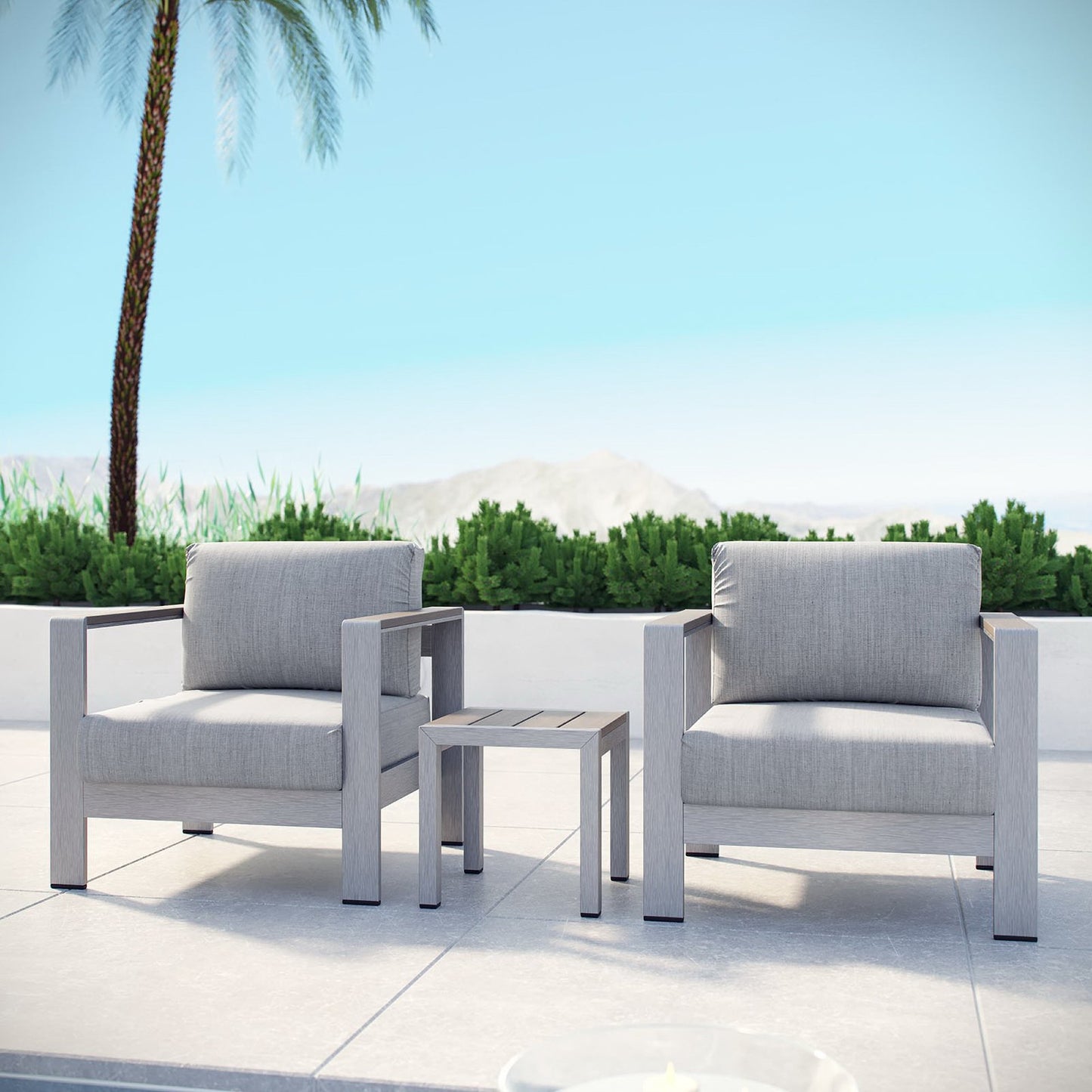 Modway - Shore 3 Piece Outdoor Patio Aluminum Set by Modway Outdoor Furniture Sofa Sectionals Gray - EEI-2599-SLV-GRY