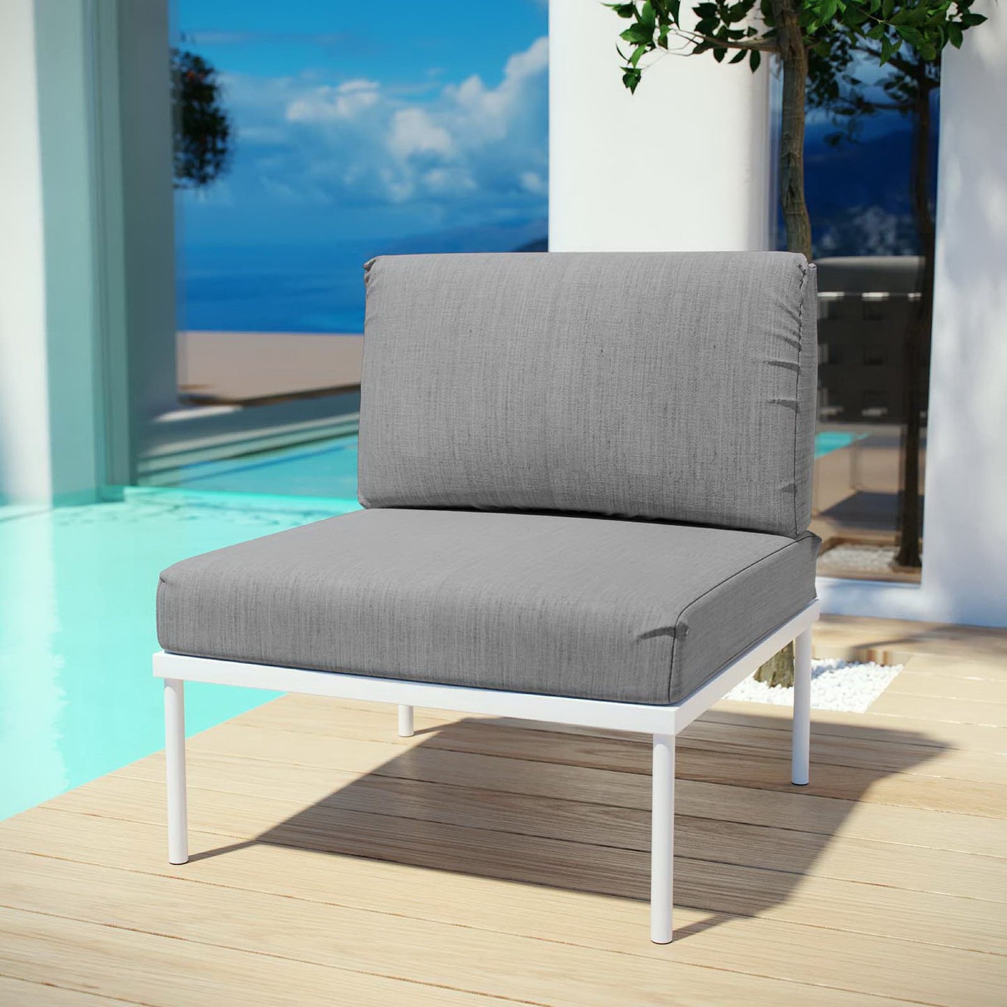 Modway - Harmony Armless Outdoor Patio Aluminum Chair by Modway Outdoor Furniture Sofa Sectionals Gray - EEI-2600-WHI-GRY