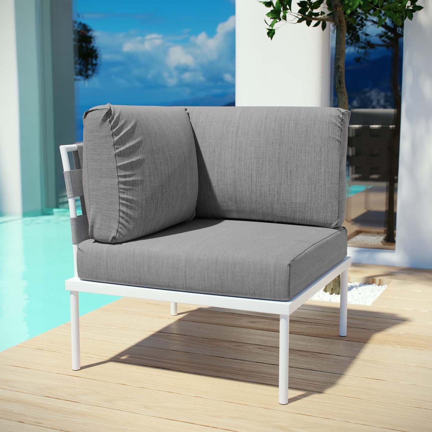 Modway Outlet Harmony Outdoor Patio Aluminum Corner Sofa by Modway Outdoor Furniture Furniture White Gray - EEI-2601-WHI-GRY