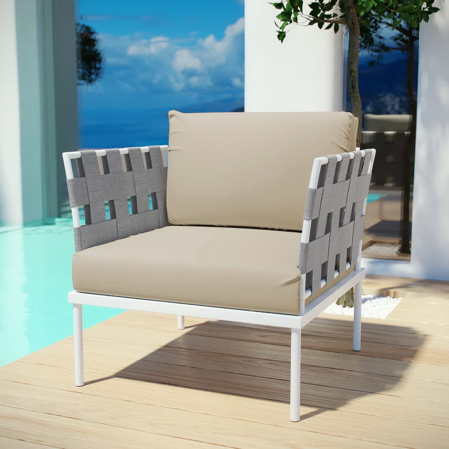 Modway Outlet Harmony Outdoor Patio Aluminum Armchair by Modway Outdoor Furniture Furniture White Beige - EEI-2602-WHI-BEI