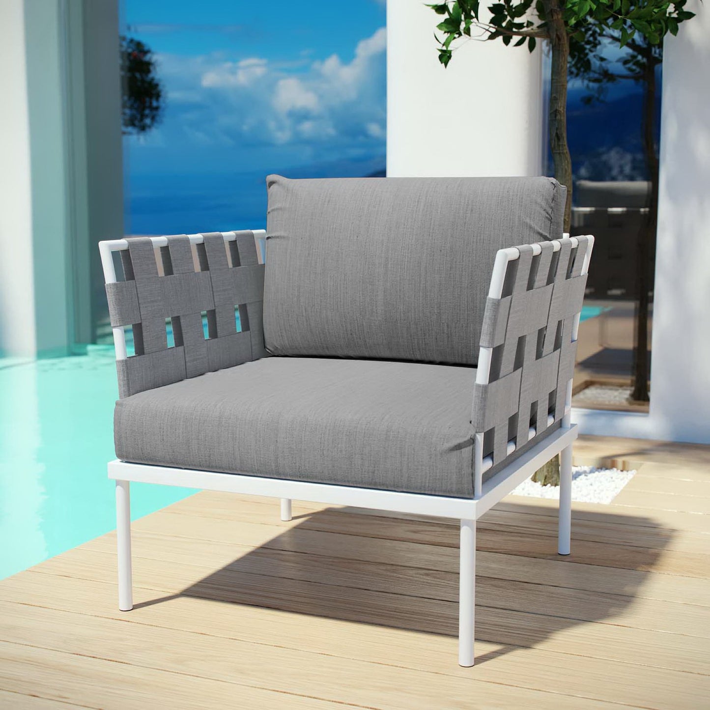 Modway - Harmony Outdoor Patio Aluminum Armchair by Modway Outdoor Furniture Sofa Sectionals Gray - EEI-2602-WHI-GRY