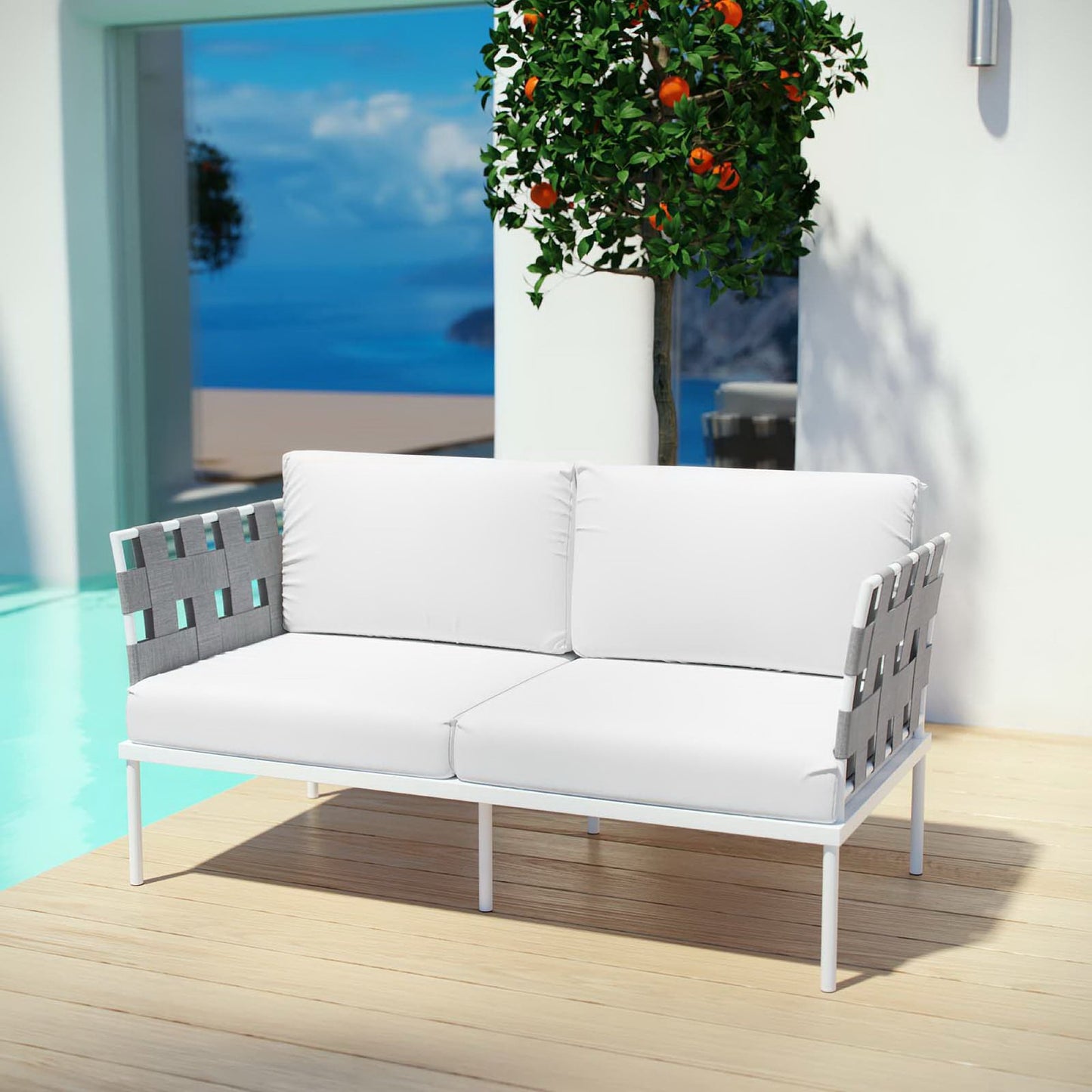 Modway Outlet Harmony Outdoor Patio Aluminum Loveseat by Modway Outdoor Furniture Furniture White White - EEI-2603-WHI-WHI