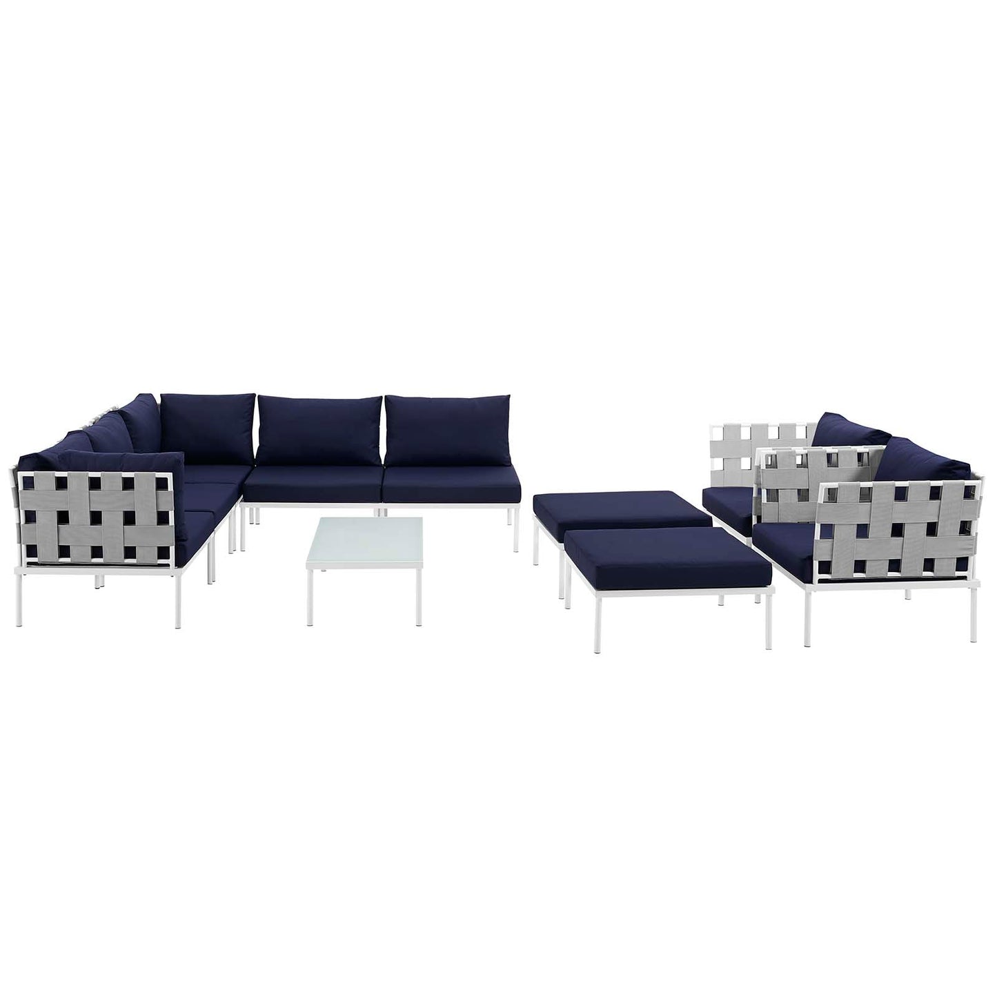 Modway Outlet Harmony 10 Piece Outdoor Patio Aluminum Sectional Sofa Set by Modway Outdoor Furniture Furniture White Navy - EEI-2616-WHI-NAV-SET