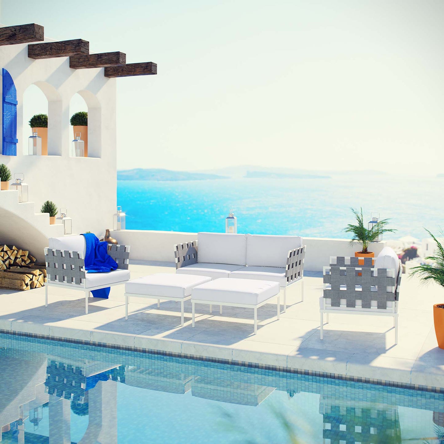 Modway Outlet Harmony 5 Piece Outdoor Patio Aluminum Sectional Sofa Set by Modway Outdoor Furniture Furniture White White - EEI-2621-WHI-WHI-SET