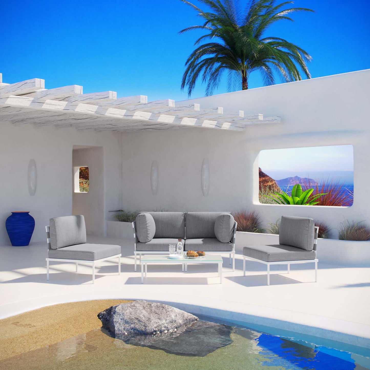 Modway Outlet Harmony 5 Piece Outdoor Patio Aluminum Sectional Sofa Set by Modway Outdoor Furniture Furniture White Gray - EEI-2622-WHI-GRY-SET