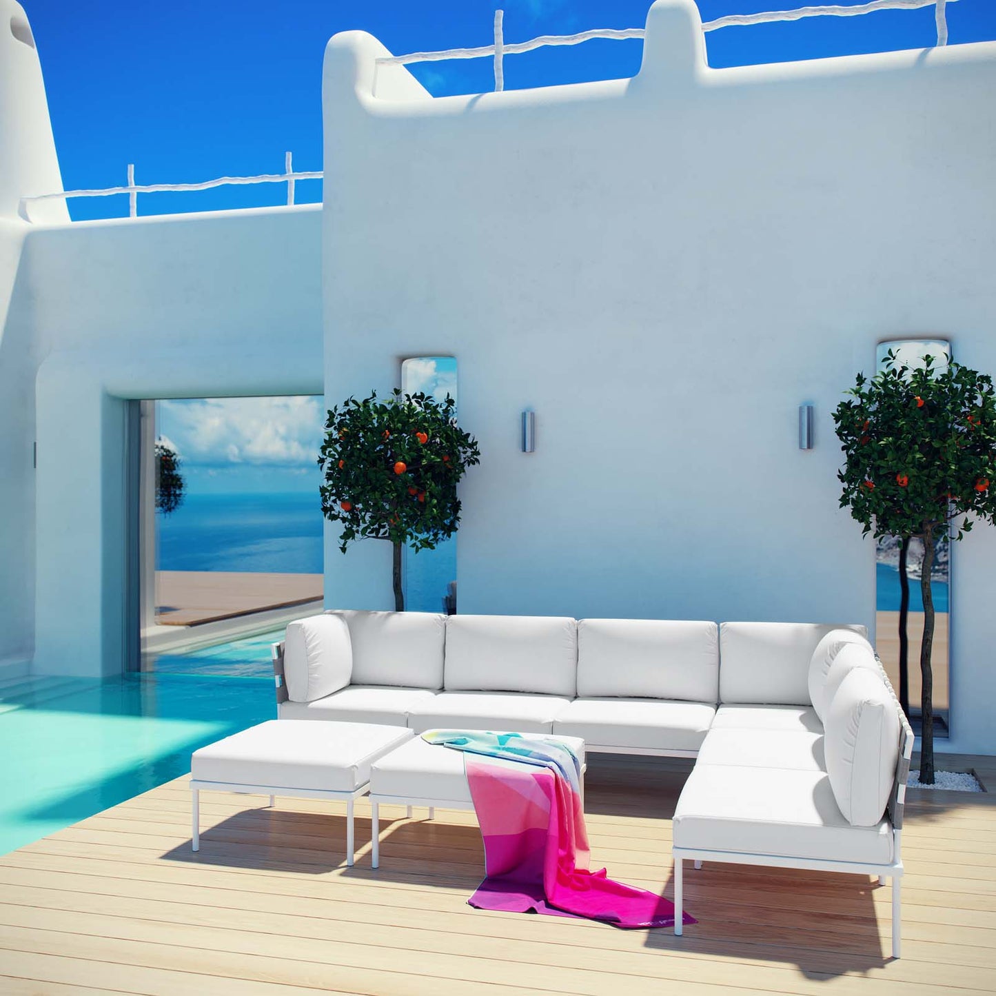 Modway Outlet Harmony 8 Piece Outdoor Patio Aluminum Sectional Sofa Set by Modway Outdoor Furniture Furniture White White - EEI-2624-WHI-WHI-SET