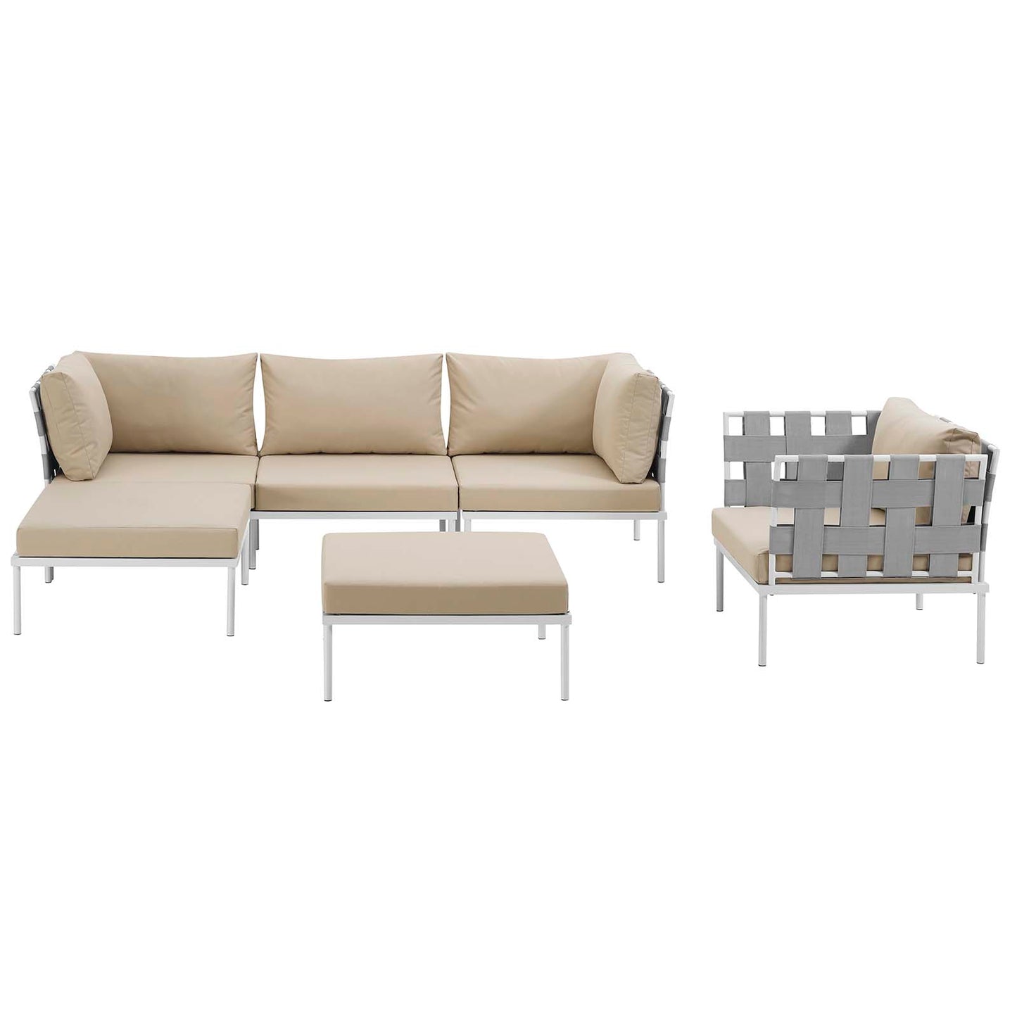 Modway Outlet Harmony 6 Piece Outdoor Patio Aluminum Sectional Sofa Set by Modway Outdoor Furniture Furniture White Beige - EEI-2626-WHI-BEI-SET